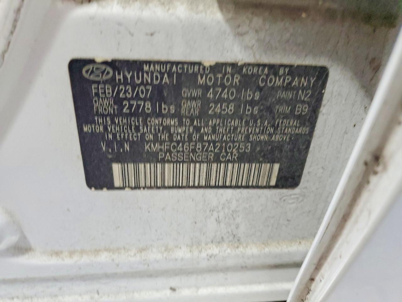 2007 Hyundai Azera Se White vin: KMHFC46F87A210253