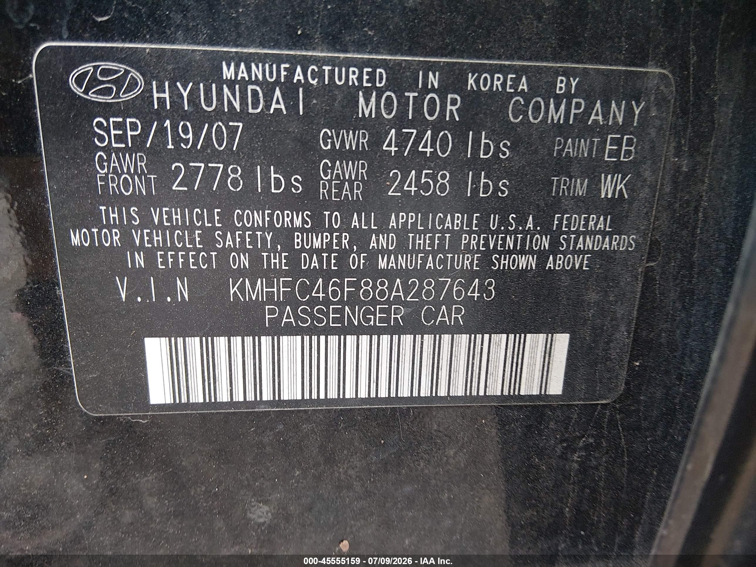 2008 Hyundai Azera Limited Black vin: KMHFC46F88A287643