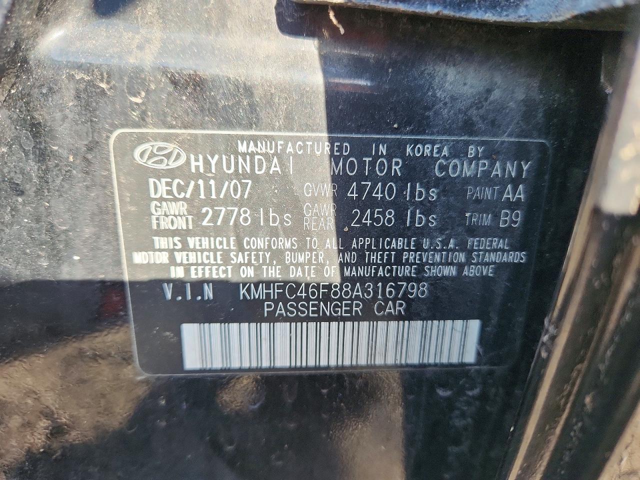 2008 Hyundai Azera Limited Black vin: KMHFC46F88A316798