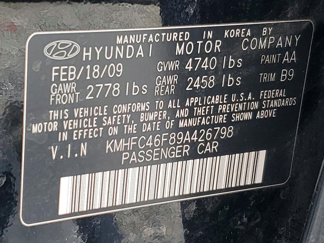 2009 Hyundai Azera Se Черный vin: KMHFC46F89A426798