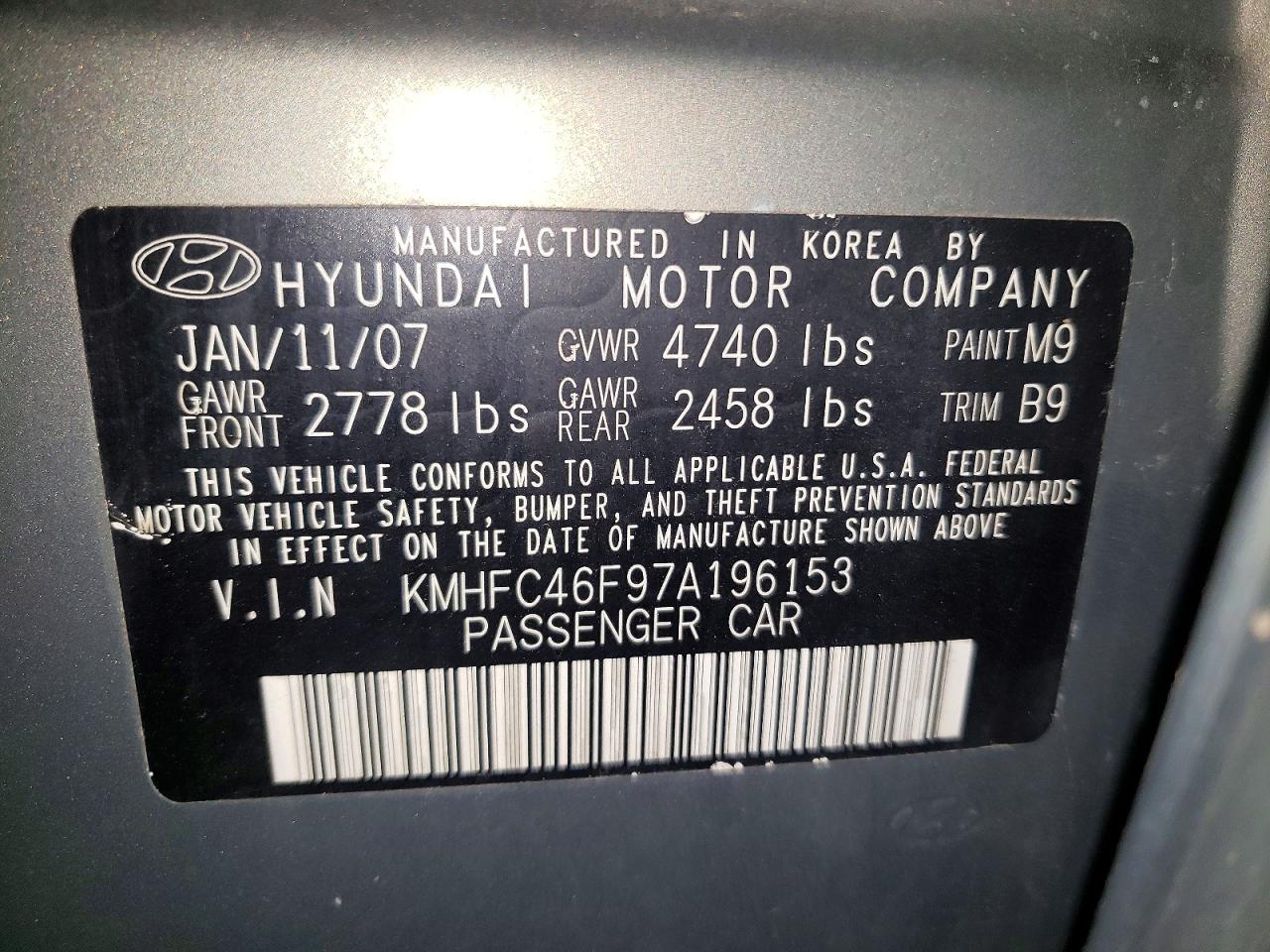 2007 Hyundai Azera Se/limited Gray vin: KMHFC46F97A196153