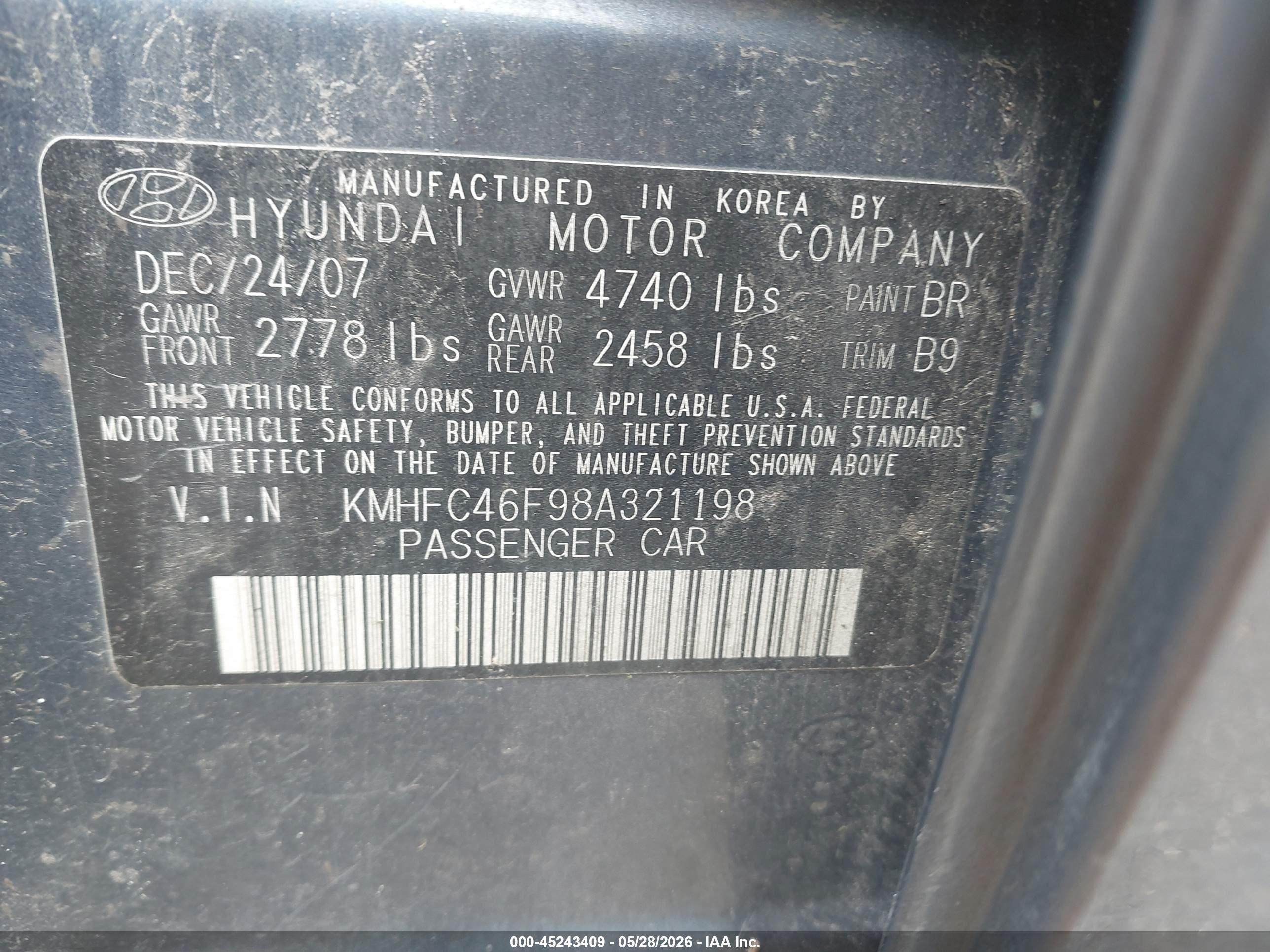 2008 Hyundai Azera Limited Blue vin: KMHFC46F98A321198