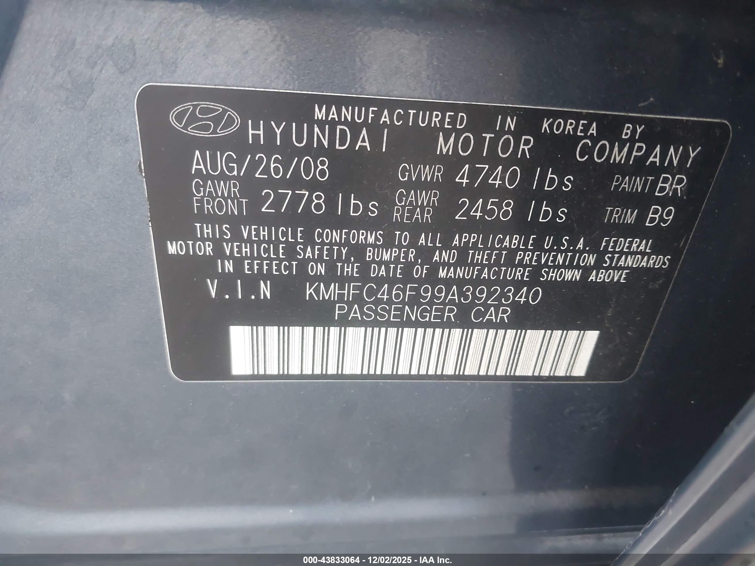 2009 Hyundai Azera Limited Blue vin: KMHFC46F99A392340