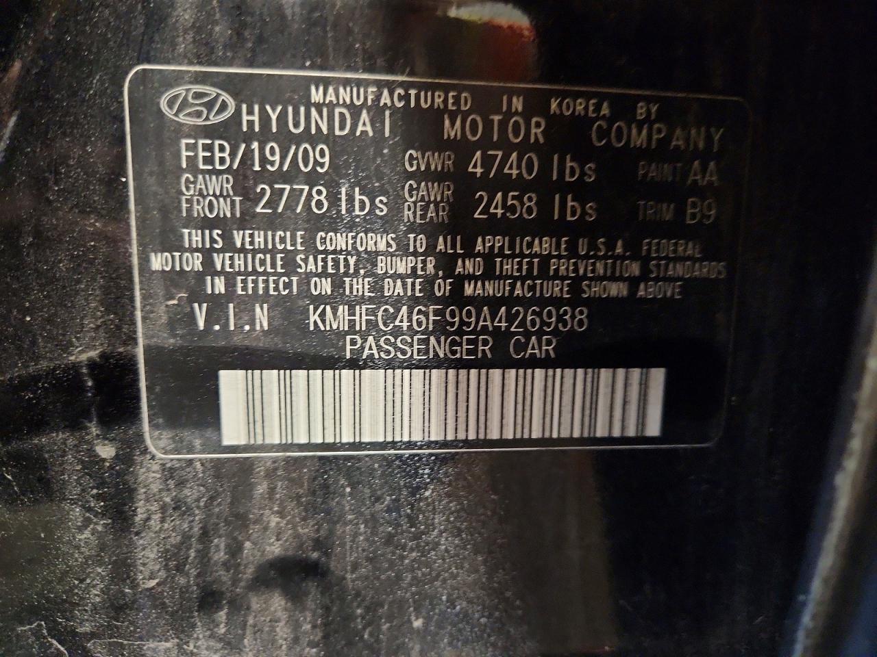 2009 Hyundai Azera Limited Black vin: KMHFC46F99A426938