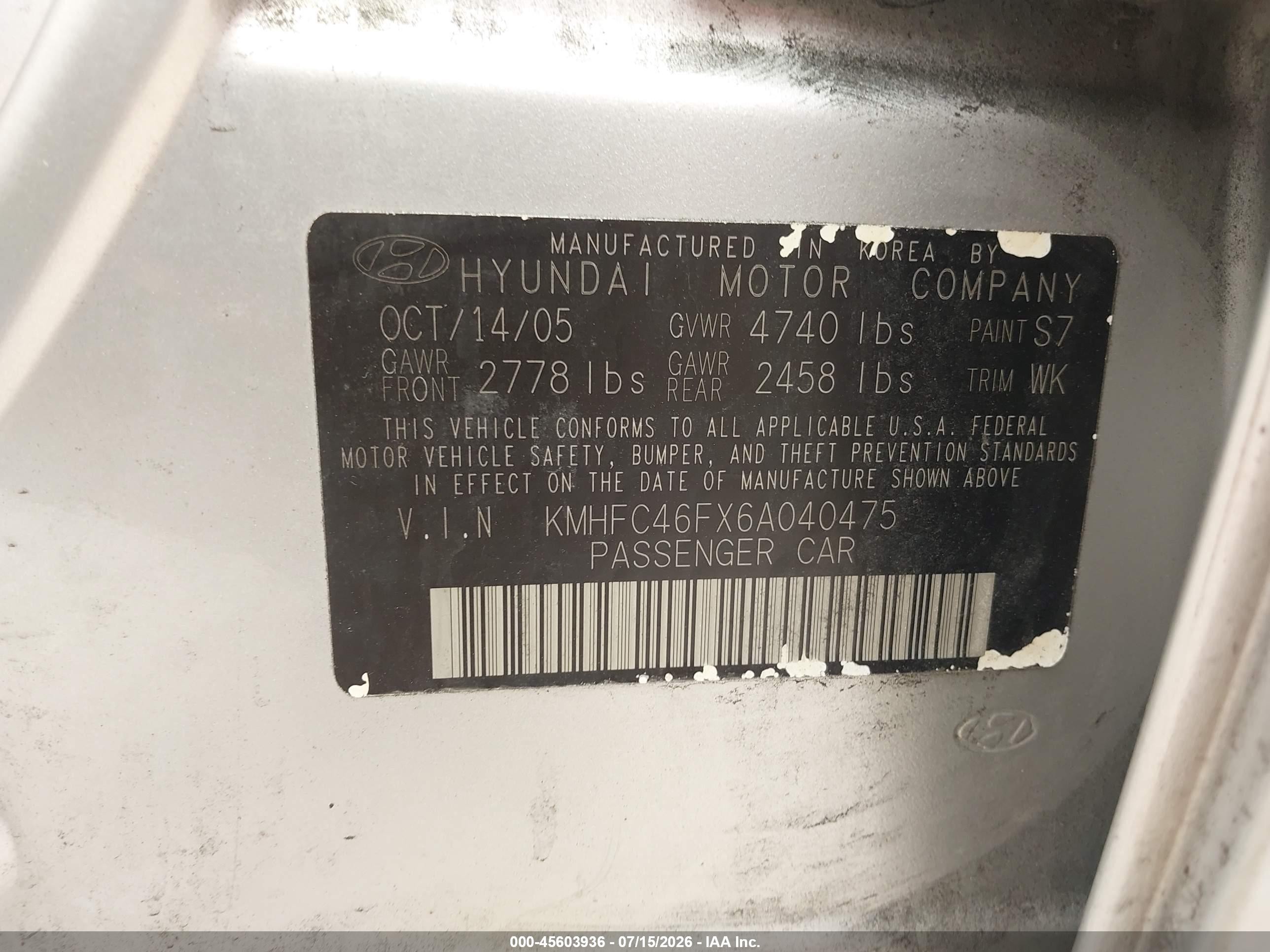 2006 Hyundai Azera Limited/se Silver vin: KMHFC46FX6A040475