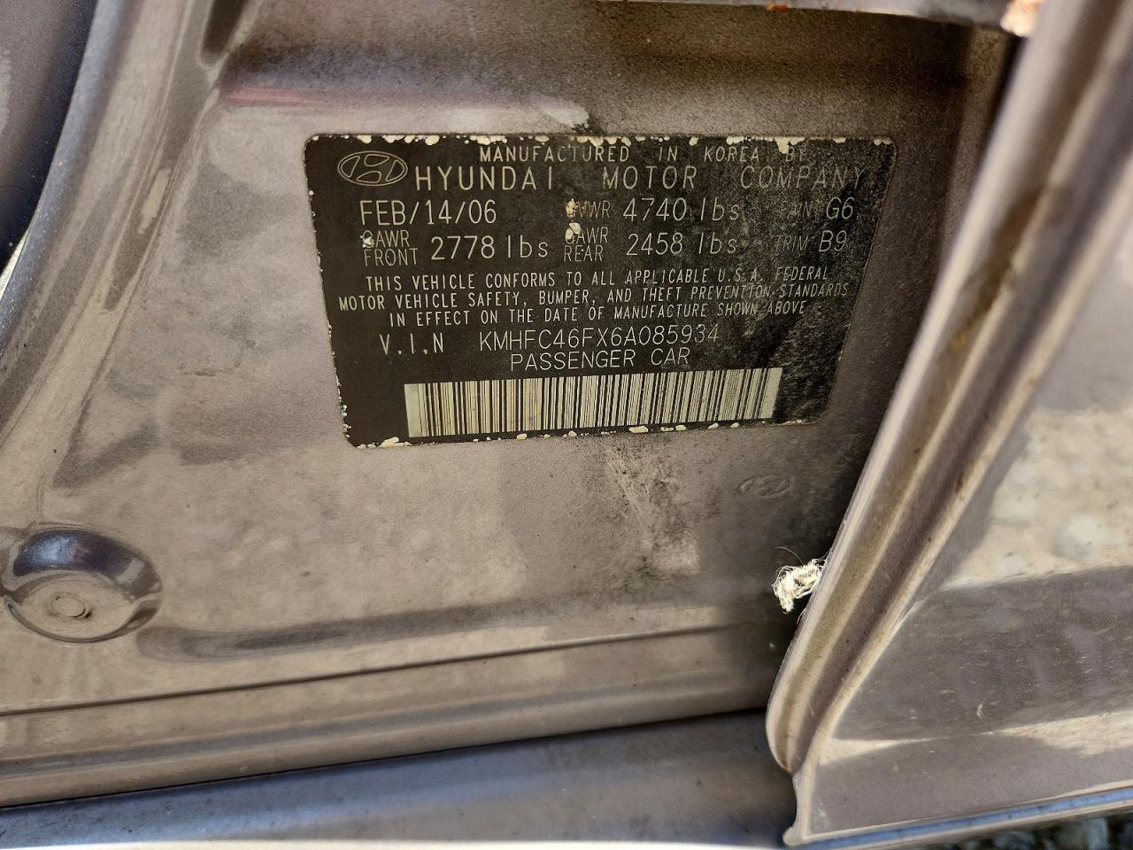 2006 Hyundai Azera Se Tan vin: KMHFC46FX6A085934