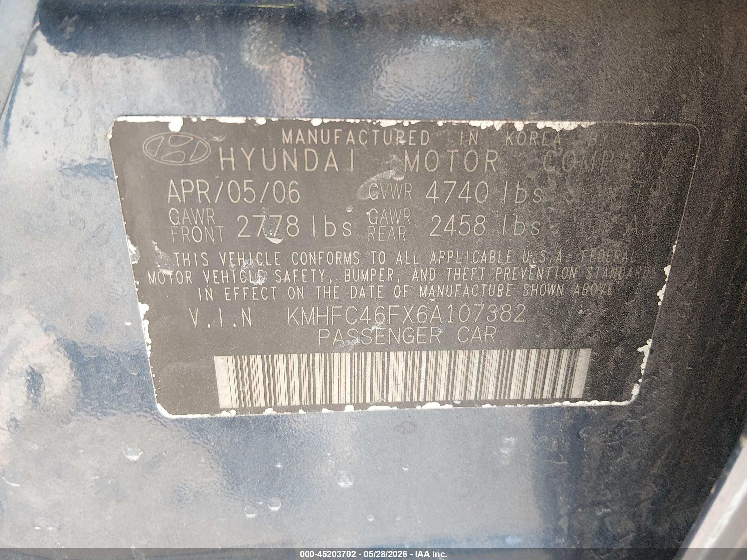 2006 Hyundai Azera Limited/se Blue vin: KMHFC46FX6A107382