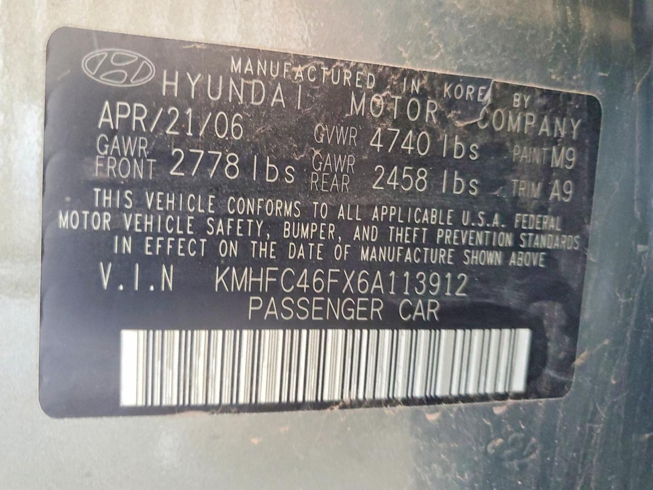 2006 Hyundai Azera Se Green vin: KMHFC46FX6A113912