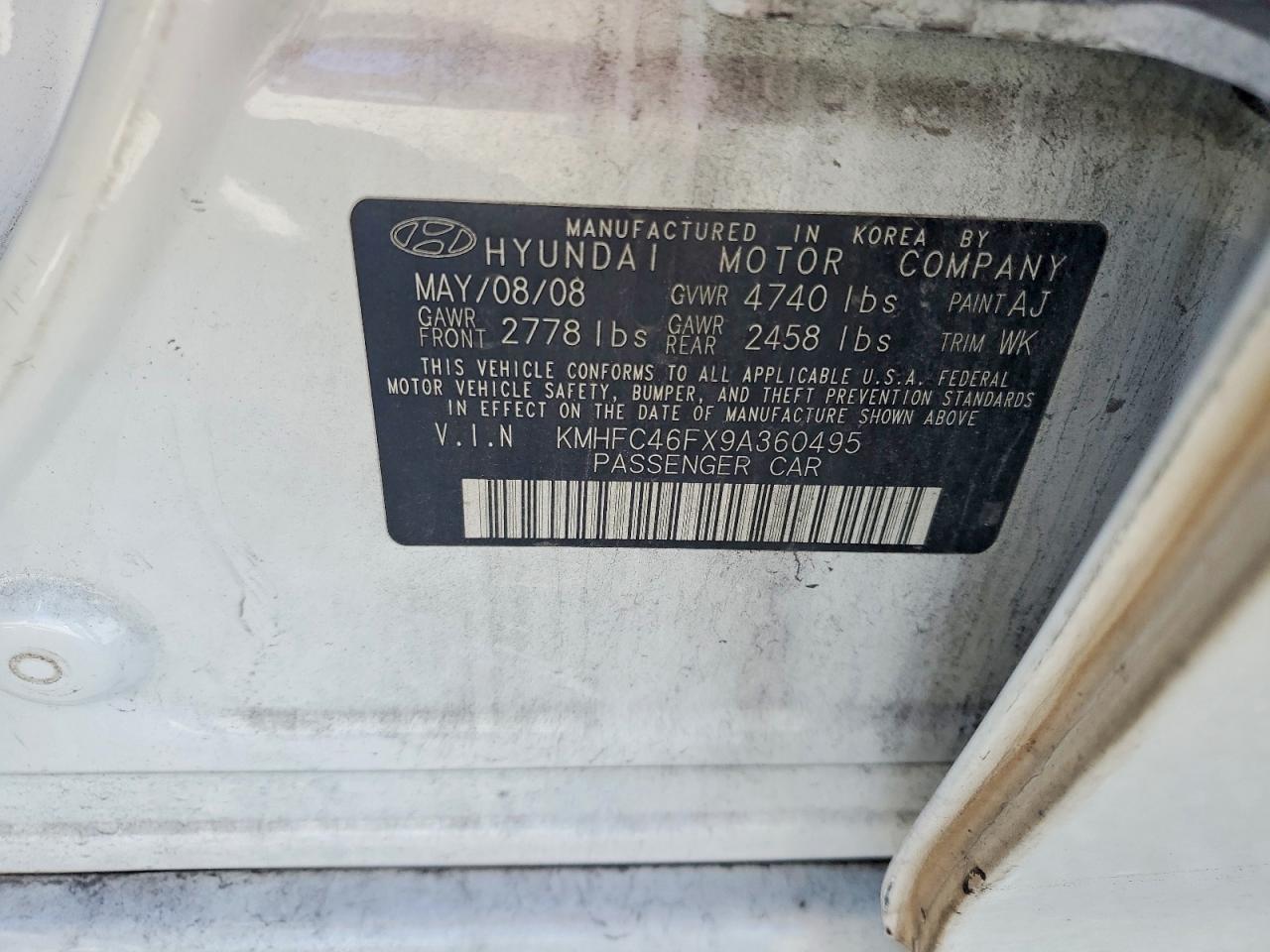 2009 Hyundai Azera Se White vin: KMHFC46FX9A360495