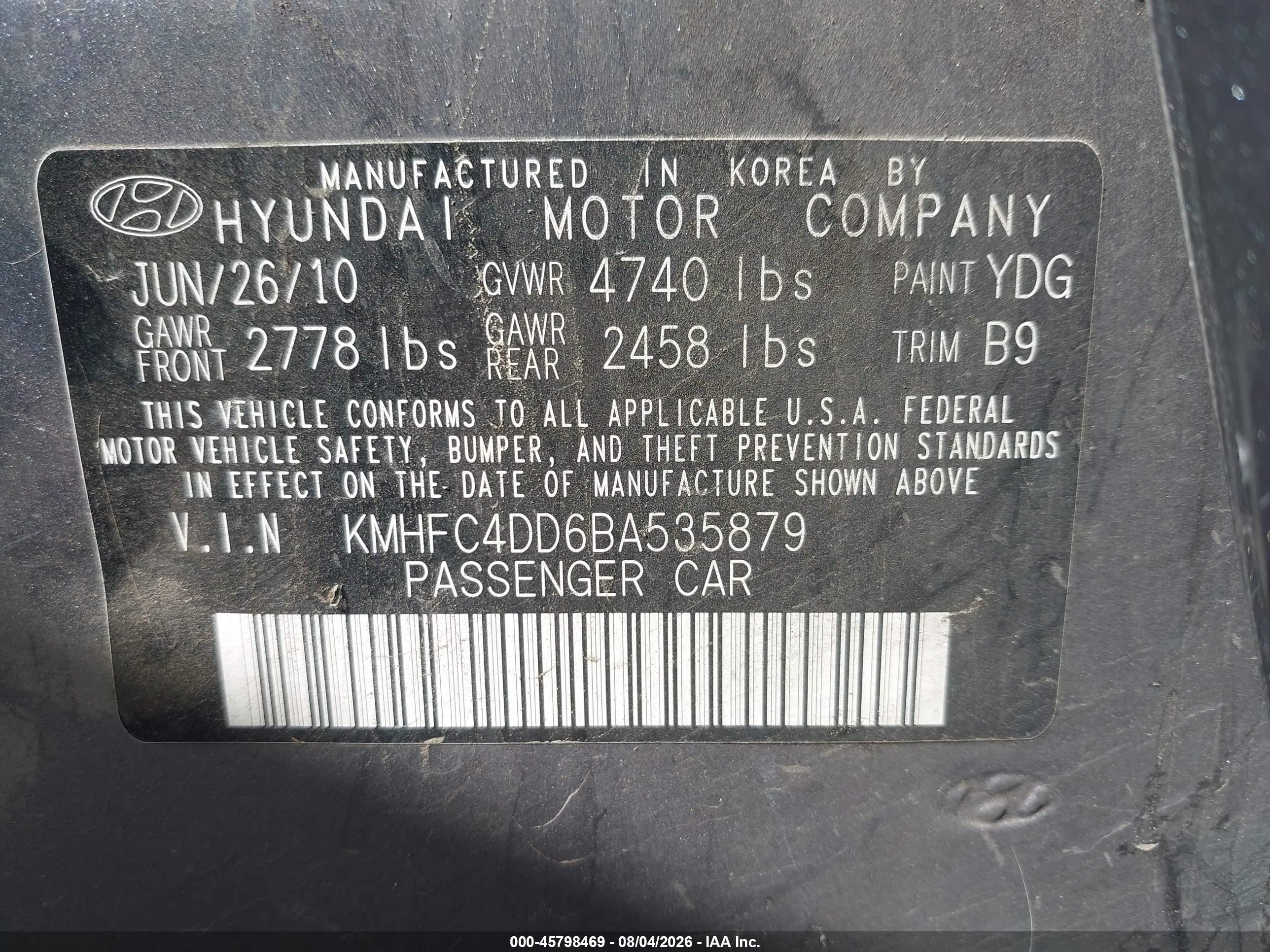 2011 Hyundai Azera Gls Серый vin: KMHFC4DD6BA535879
