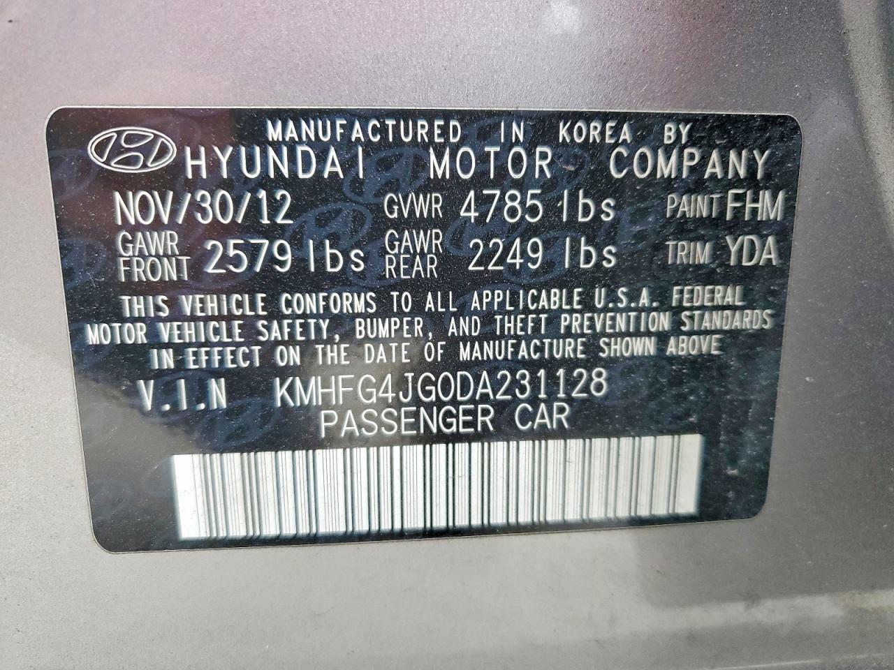 2013 Hyundai Azera Base Серебряный vin: KMHFG4JG0DA231128