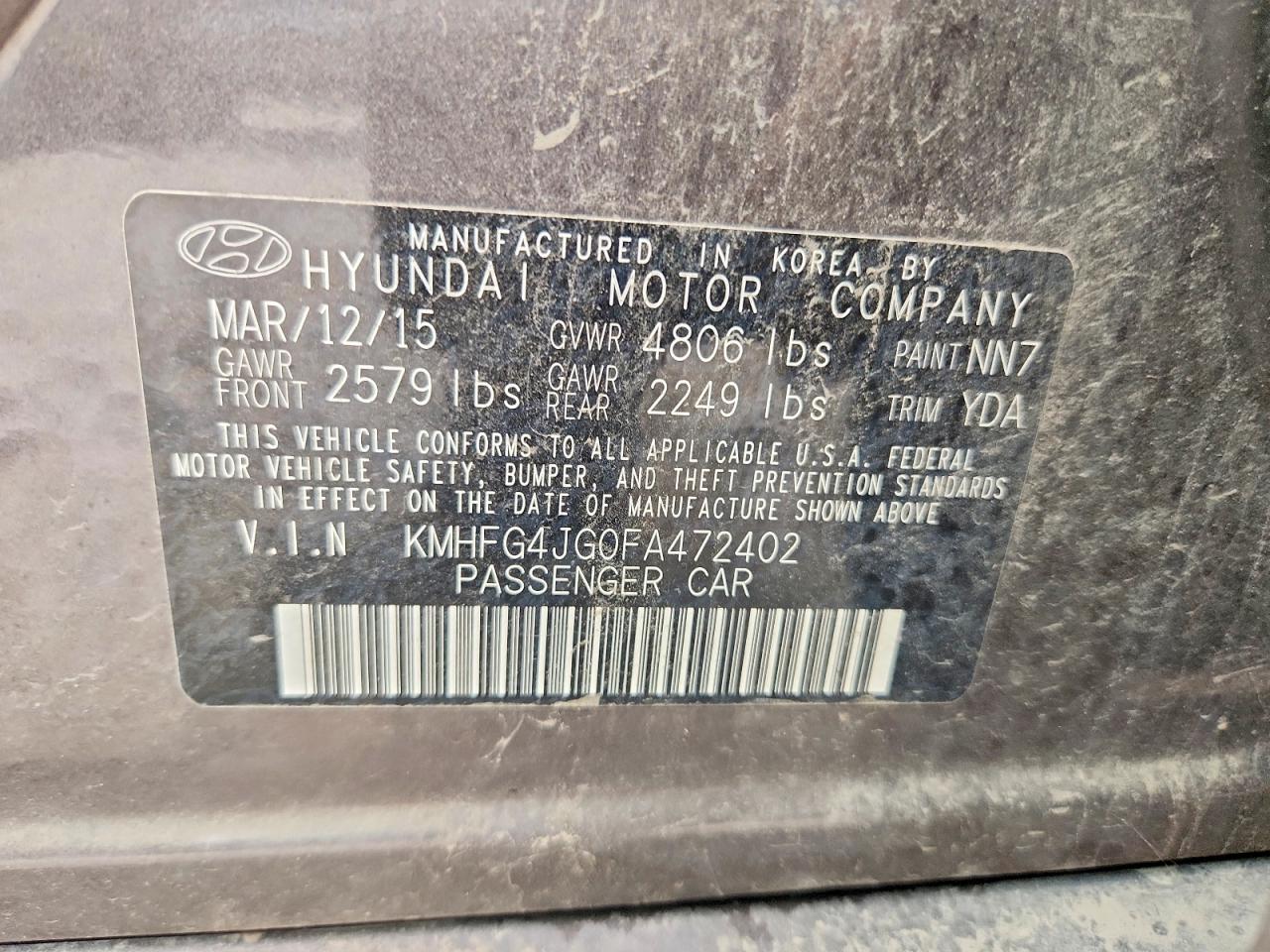 2015 Hyundai Azera Base Серый vin: KMHFG4JG0FA472402
