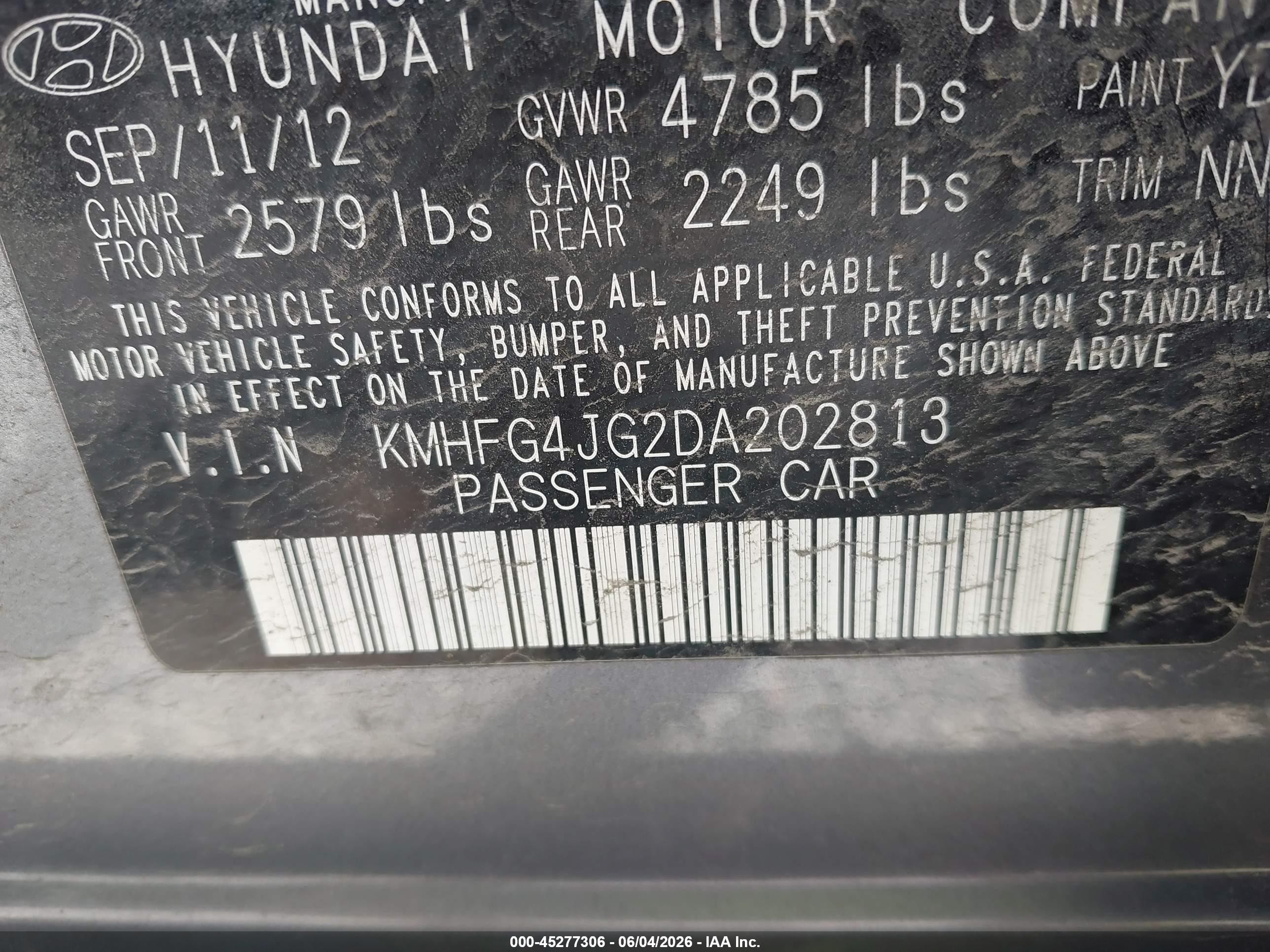 2013 Hyundai Azera   Gray vin: KMHFG4JG2DA202813