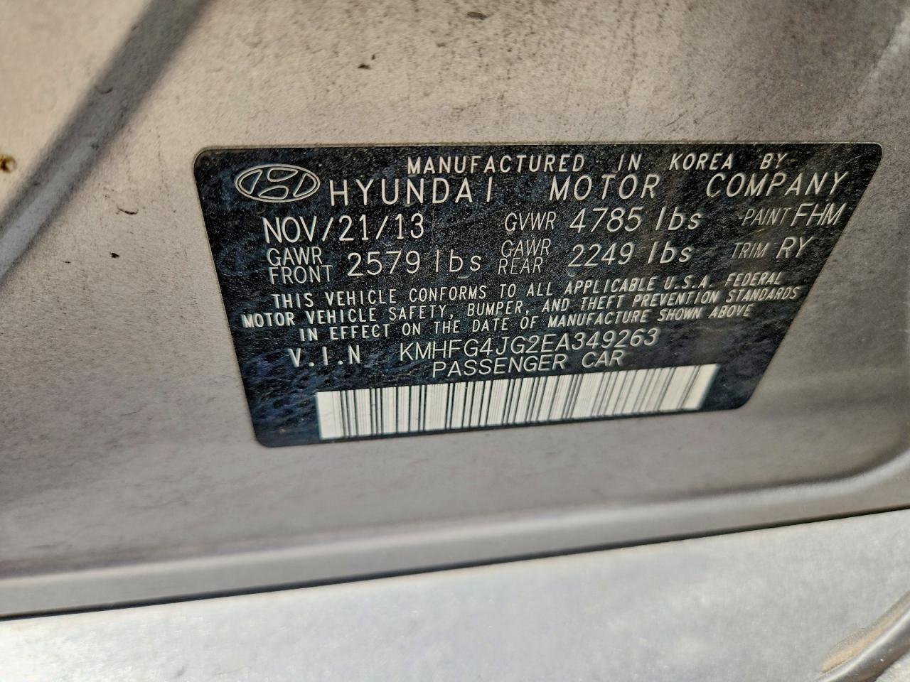 2014 Hyundai Azera Base Gray vin: KMHFG4JG2EA349263