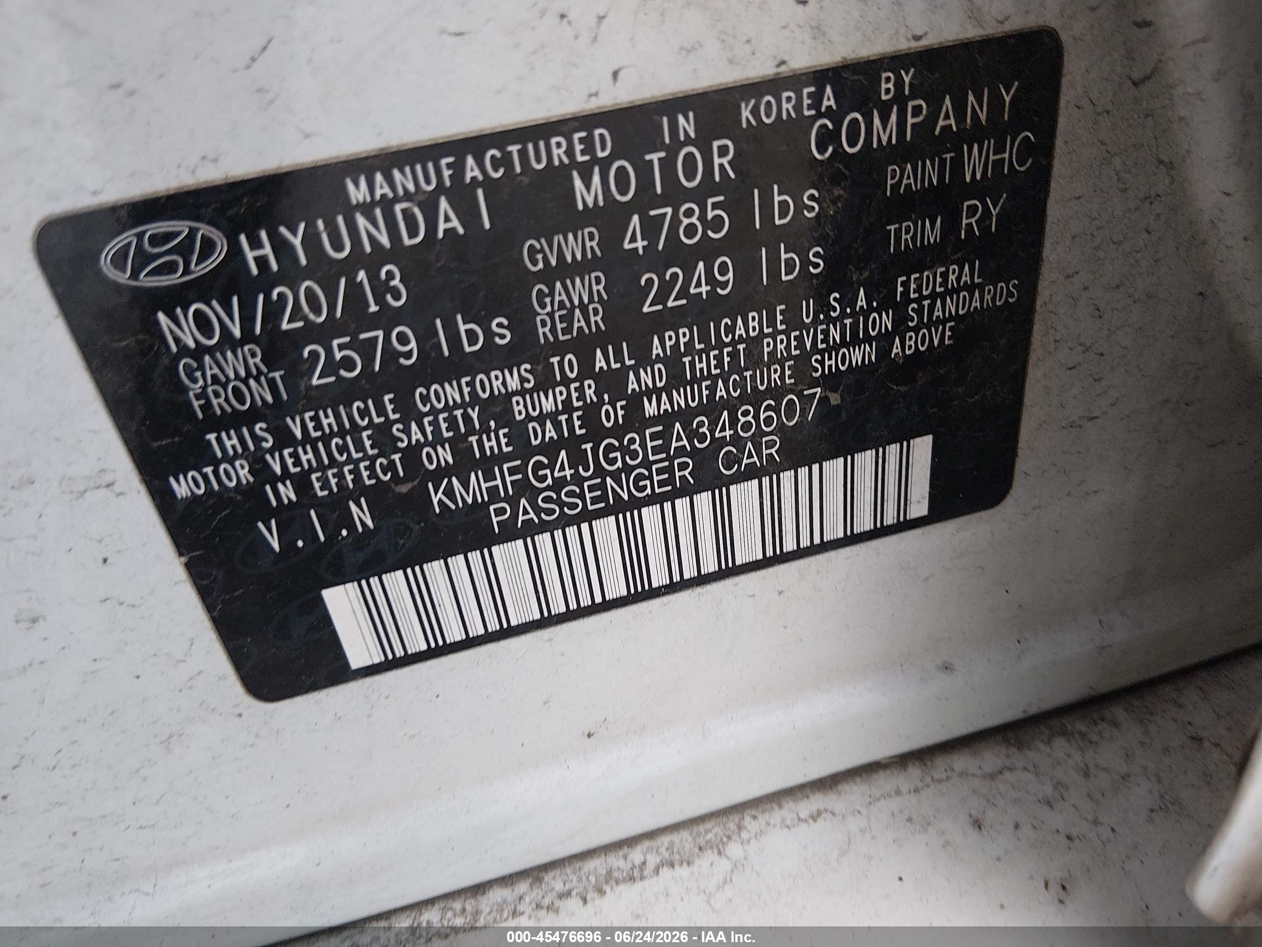 2014 Hyundai Azera   White vin: KMHFG4JG3EA348607
