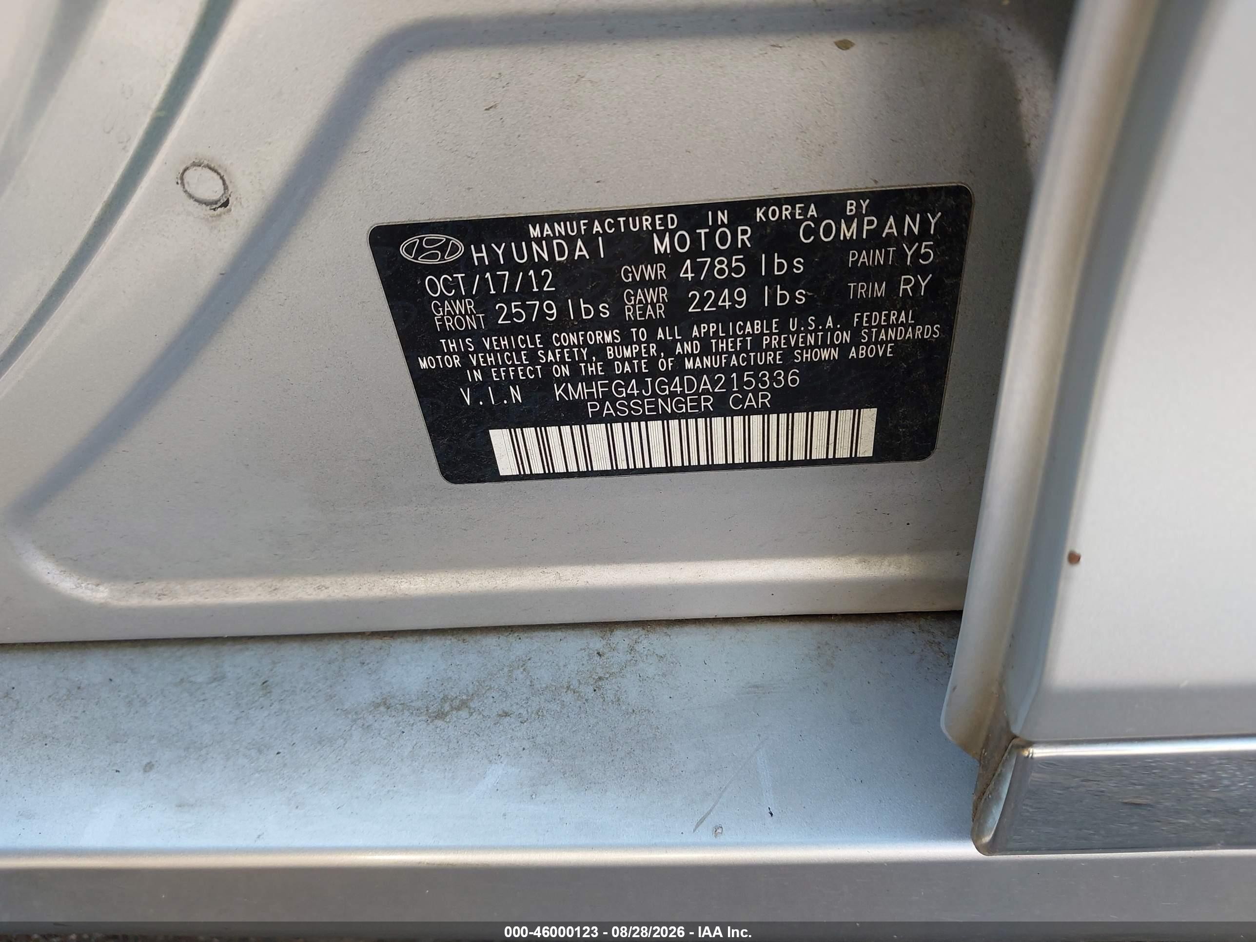 2013 Hyundai Azera   Silver vin: KMHFG4JG4DA215336