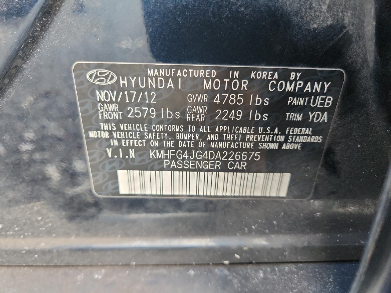 2013 Hyundai Azera Base Blue vin: KMHFG4JG4DA226675