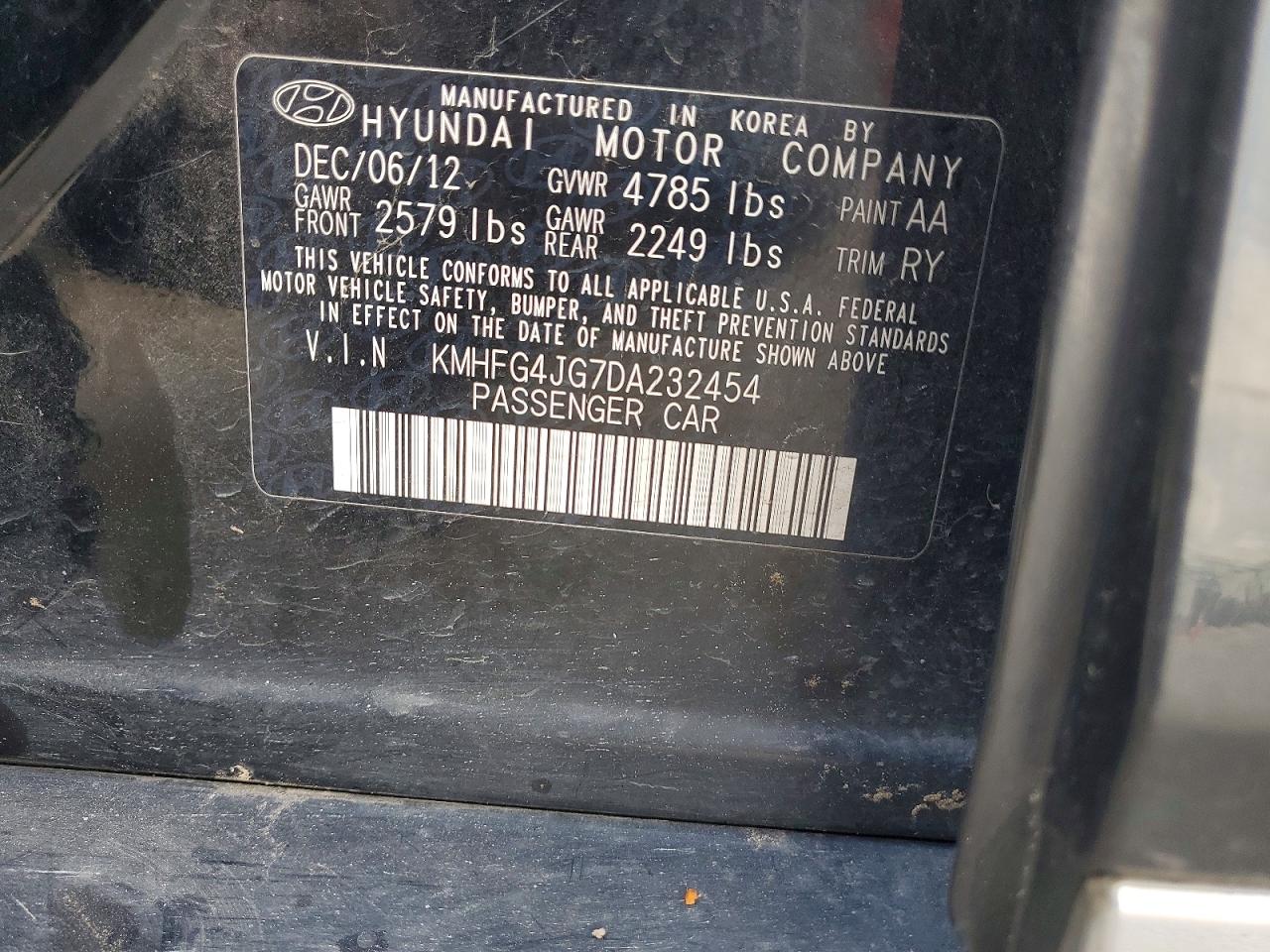 2013 Hyundai Azera Base Black vin: KMHFG4JG7DA232454