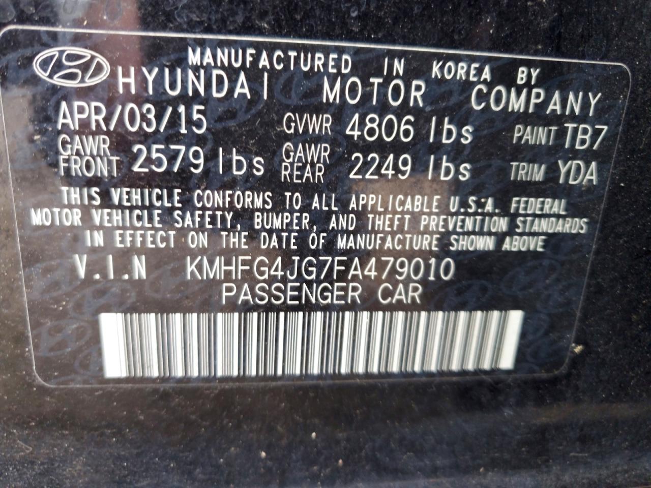 2015 Hyundai Azera Base Черный vin: KMHFG4JG7FA479010