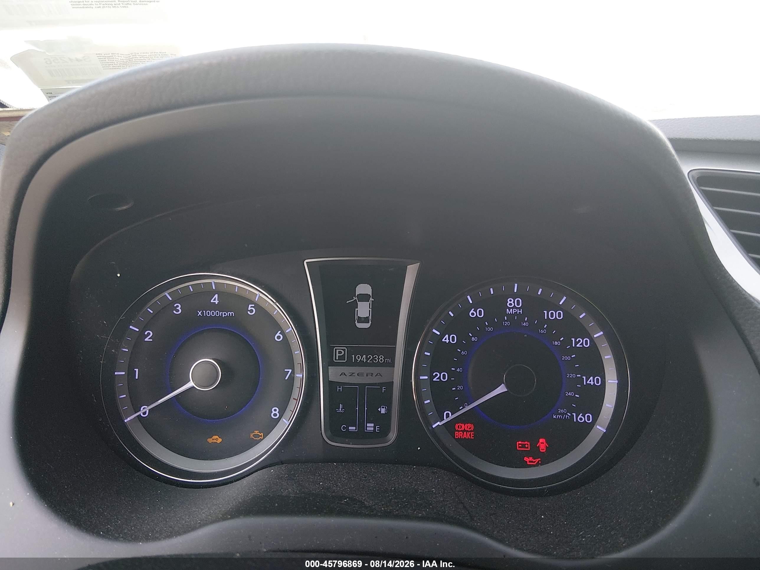 2013 Hyundai Azera   White vin: KMHFG4JG9DA246808