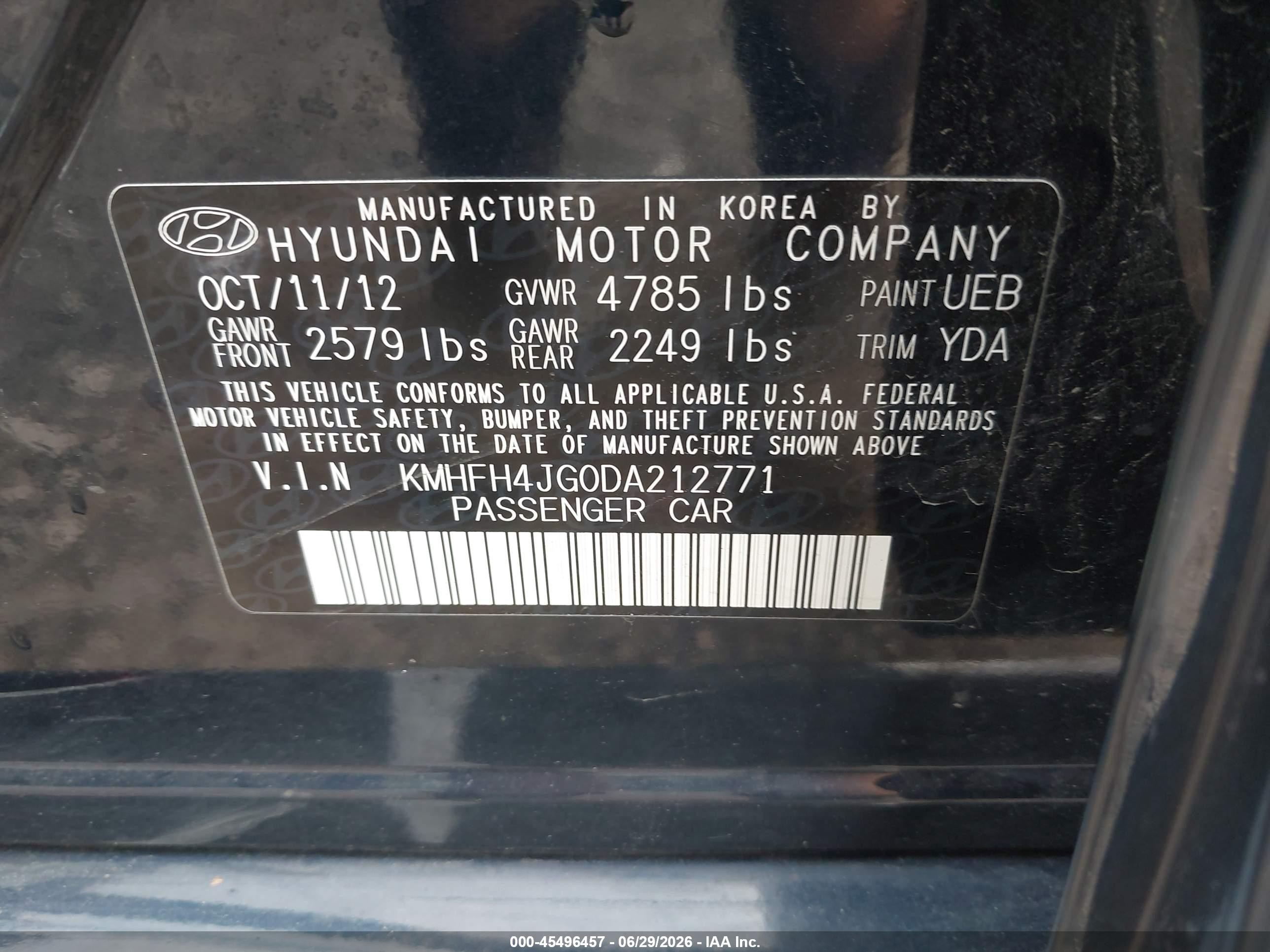 2013 Hyundai Azera   Черный vin: KMHFH4JG0DA212771