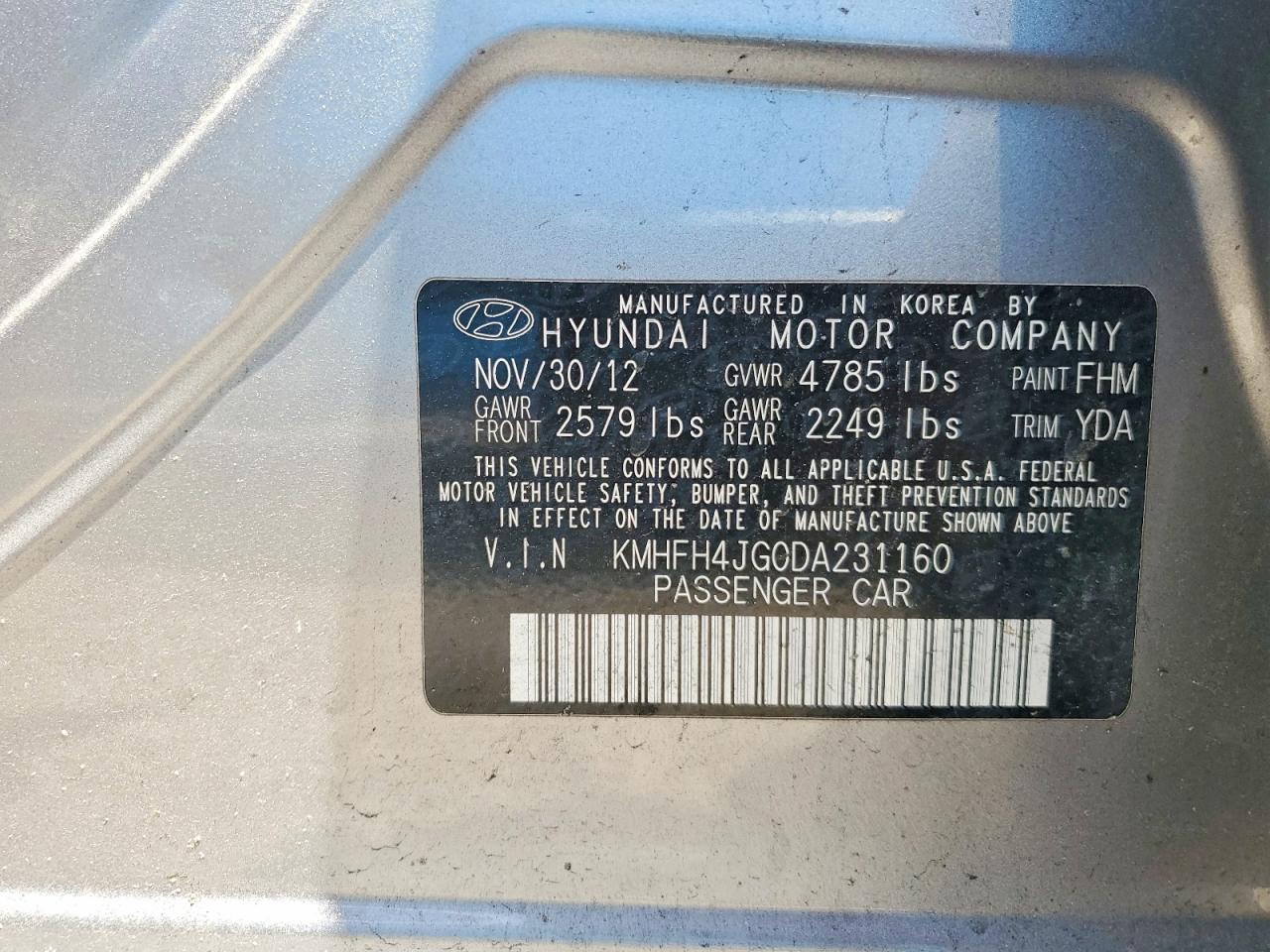 2013 Hyundai Azera Base Silver vin: KMHFH4JG0DA231160