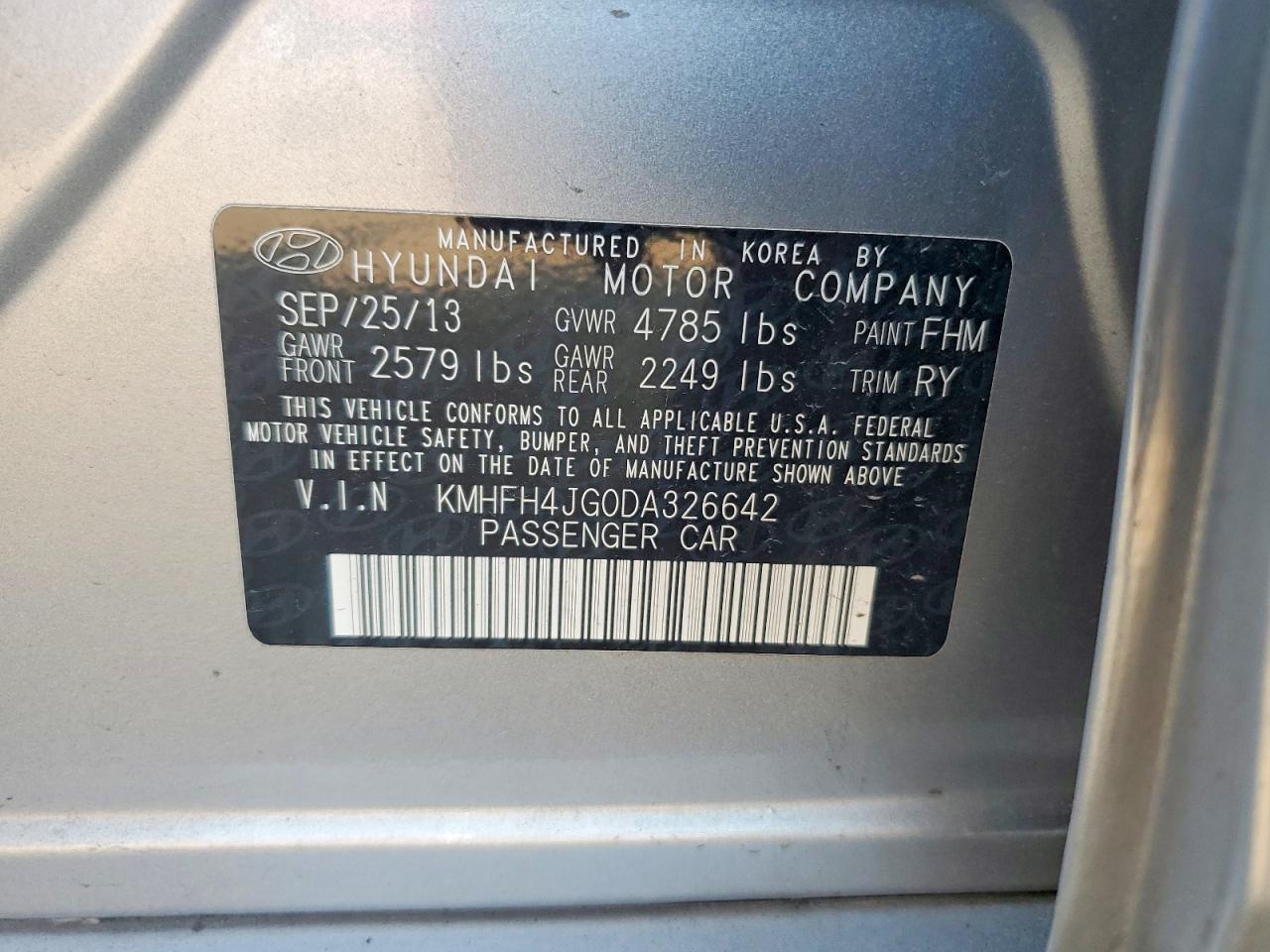 2013 Hyundai Azera Base Silver vin: KMHFH4JG0DA326642