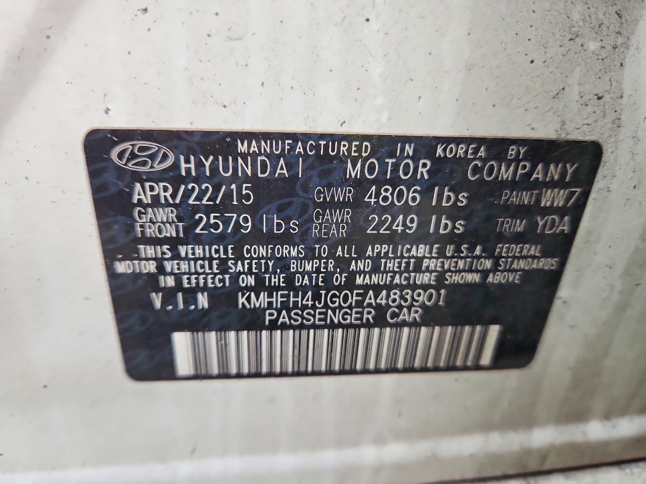 2015 Hyundai Azera Limited Белый vin: KMHFH4JG0FA483901