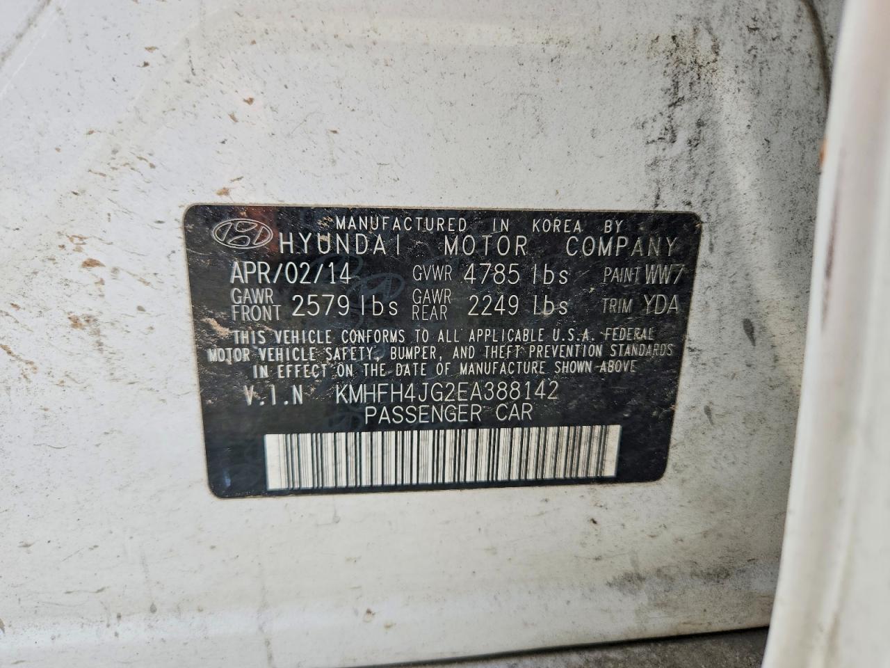 2014 Hyundai Azera Limited White vin: KMHFH4JG2EA388142