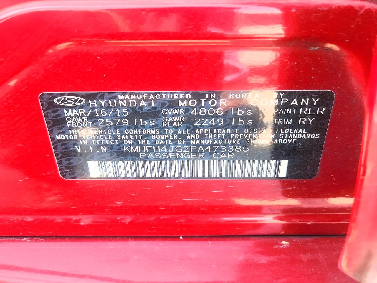 2015 Hyundai Azera Limited Красный vin: KMHFH4JG2FA473385