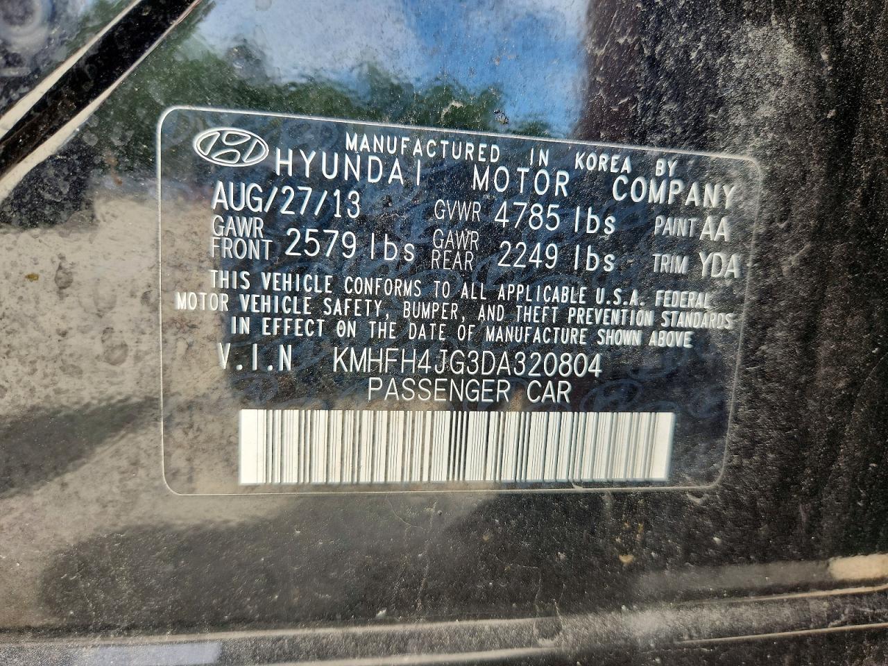 2013 Hyundai Azera Base Black vin: KMHFH4JG3DA320804