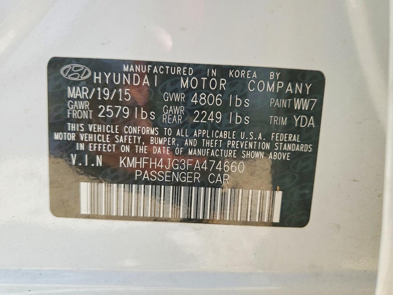 2015 Hyundai Azera Limited White vin: KMHFH4JG3FA474660