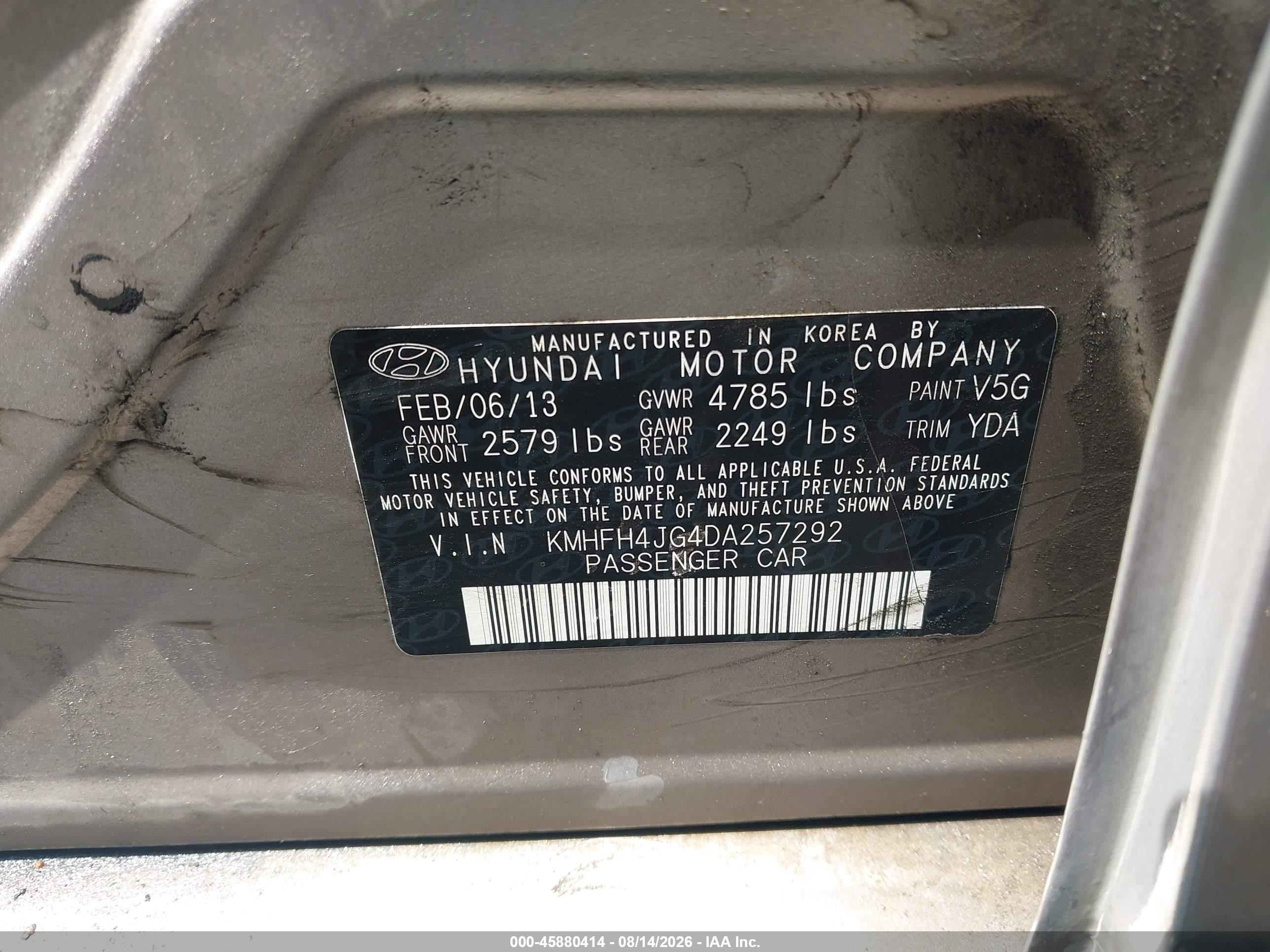 2013 Hyundai Azera   Brown vin: KMHFH4JG4DA257292