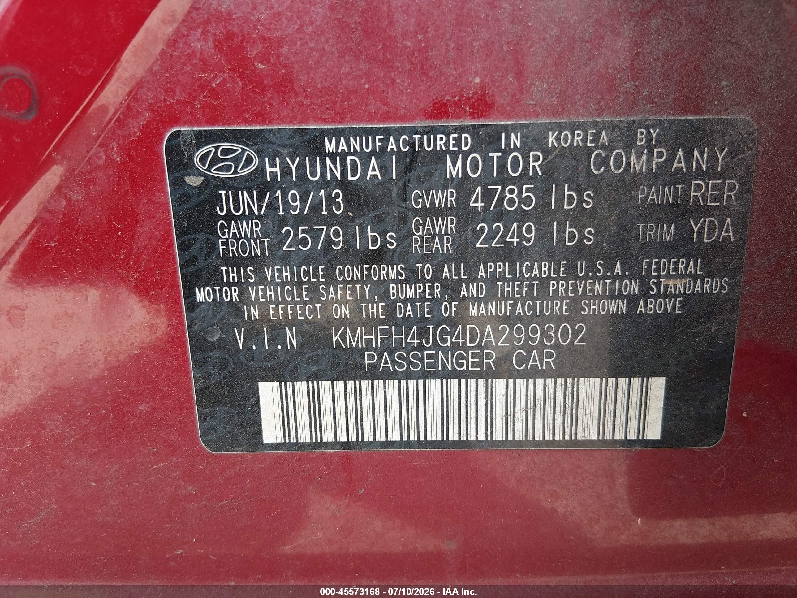 2013 Hyundai Azera   Maroon vin: KMHFH4JG4DA299302