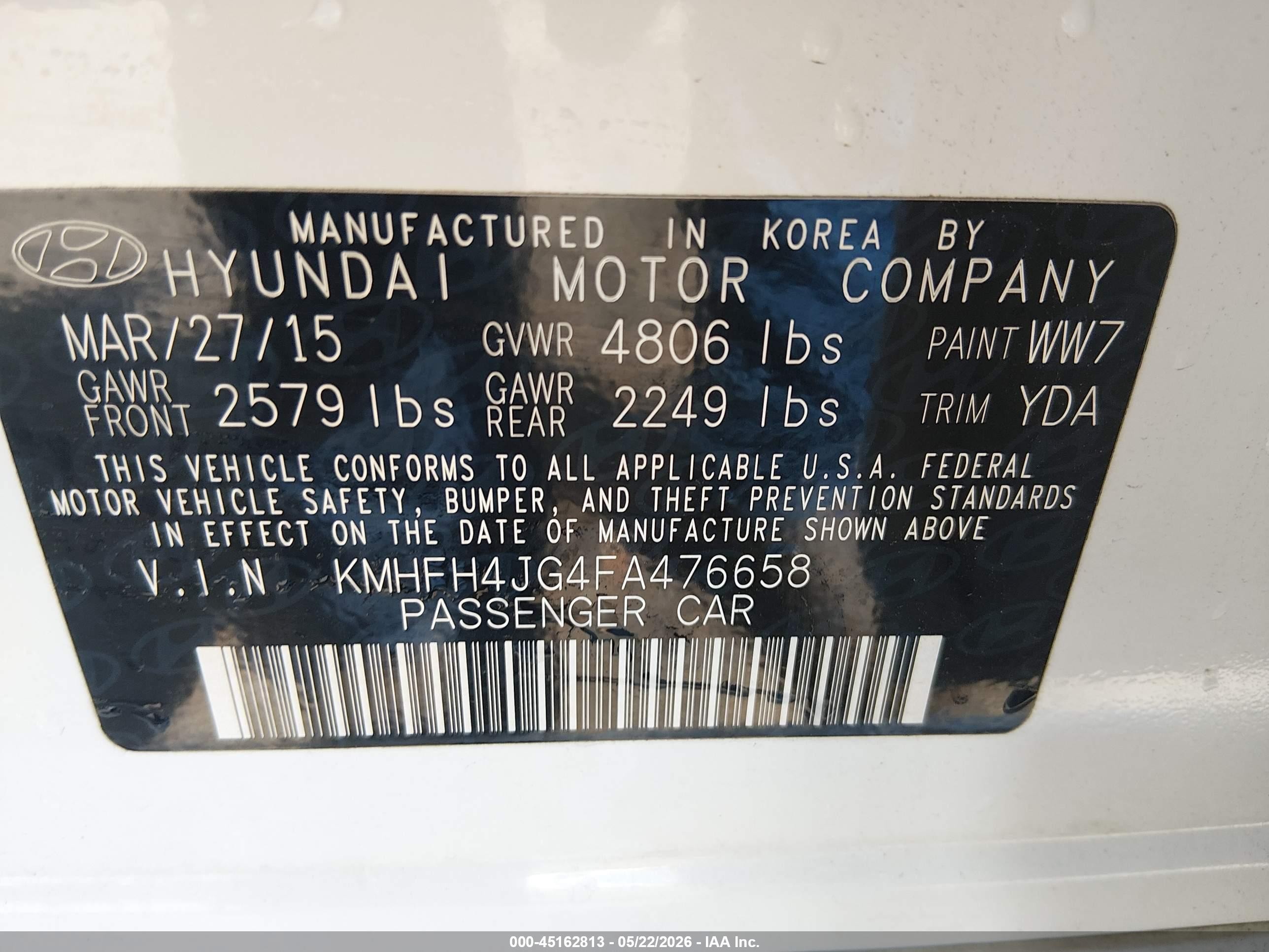 2015 Hyundai Azera Limited White vin: KMHFH4JG4FA476658