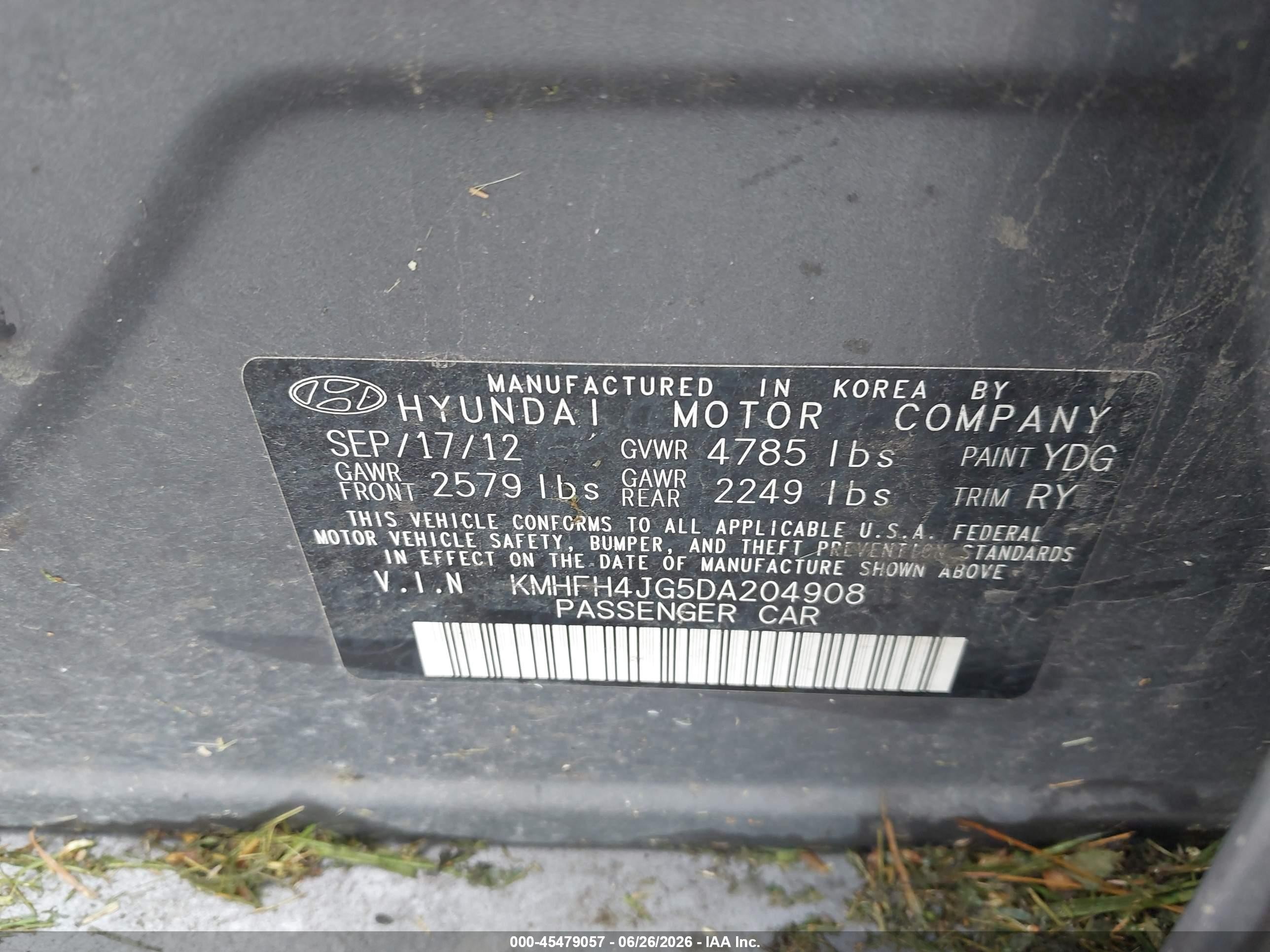 2013 Hyundai Azera   Gray vin: KMHFH4JG5DA204908