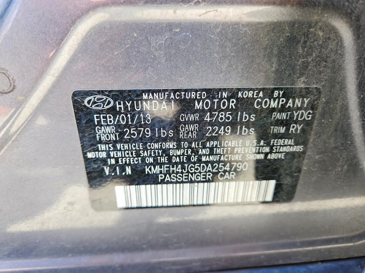 2013 Hyundai Azera Gray vin: KMHFH4JG5DA254790
