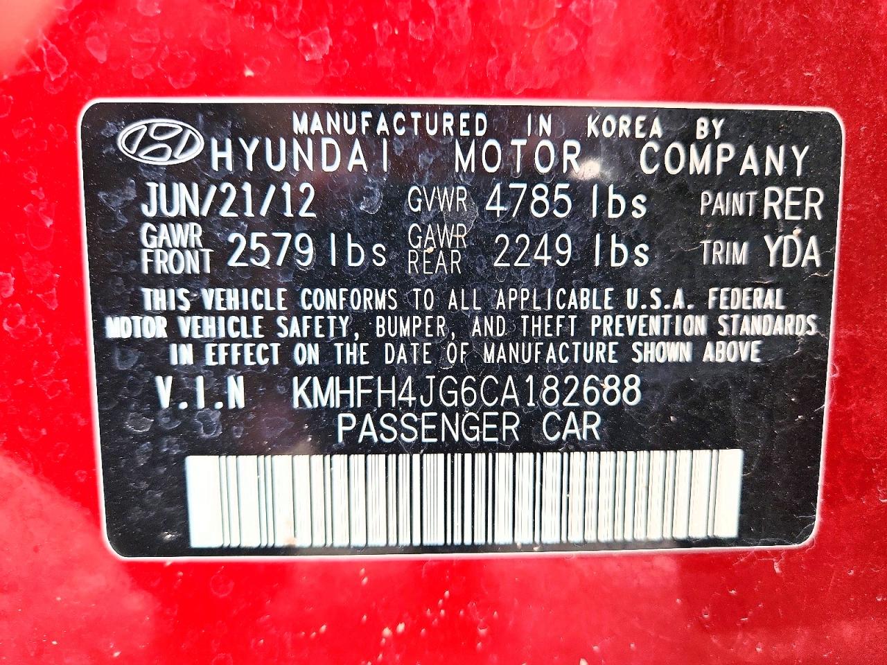 2012 Hyundai Azera Base Темно-бордовый vin: KMHFH4JG6CA182688