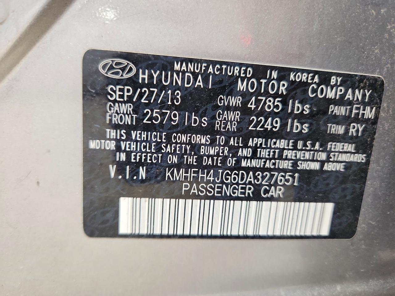 2013 Hyundai Azera Base Silver vin: KMHFH4JG6DA327651