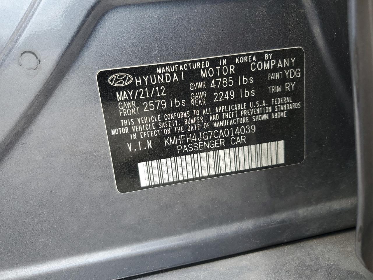 2012 Hyundai Azera Gls Gray vin: KMHFH4JG7CA014039