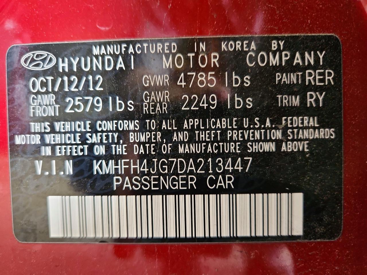 2013 Hyundai Azera Base Red vin: KMHFH4JG7DA213447