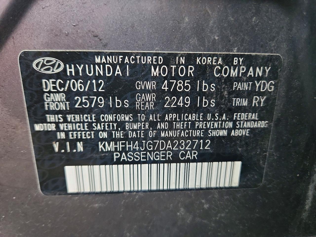 2013 Hyundai Azera Base Серый vin: KMHFH4JG7DA232712