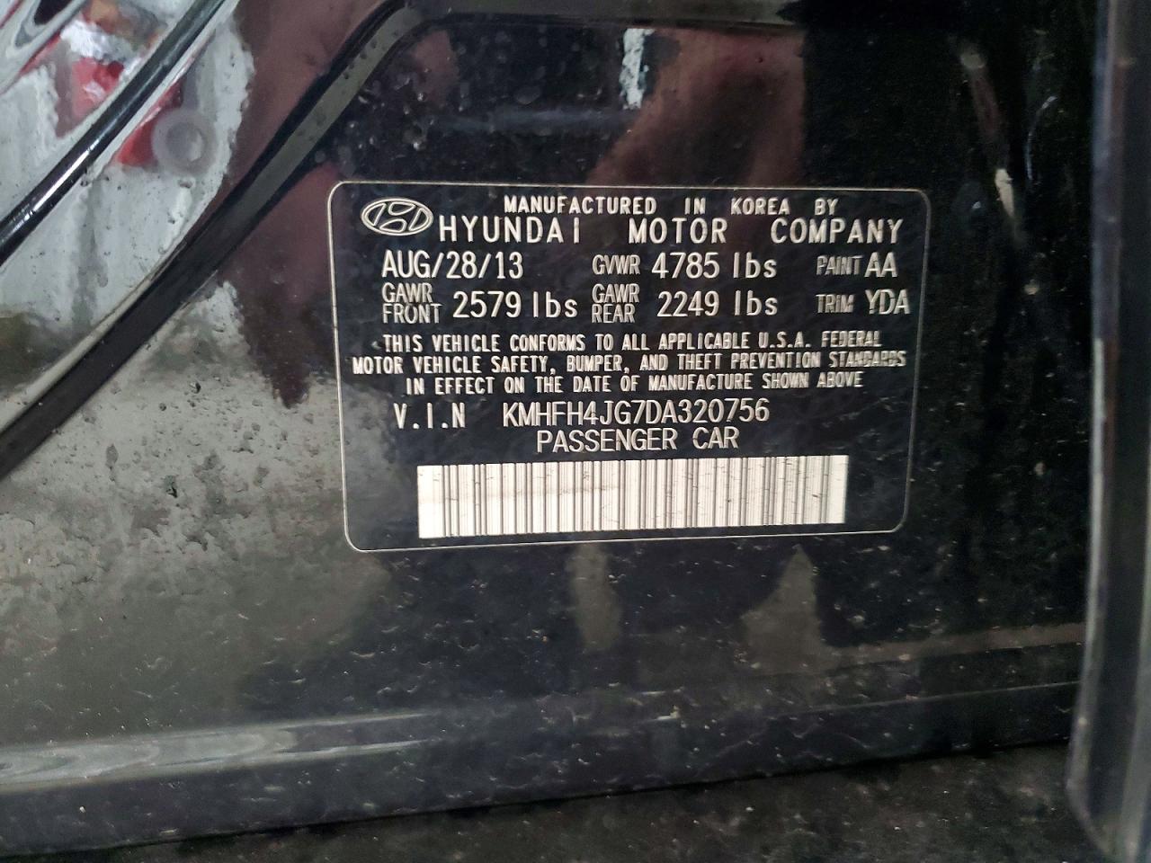2013 Hyundai Azera Base Черный vin: KMHFH4JG7DA320756