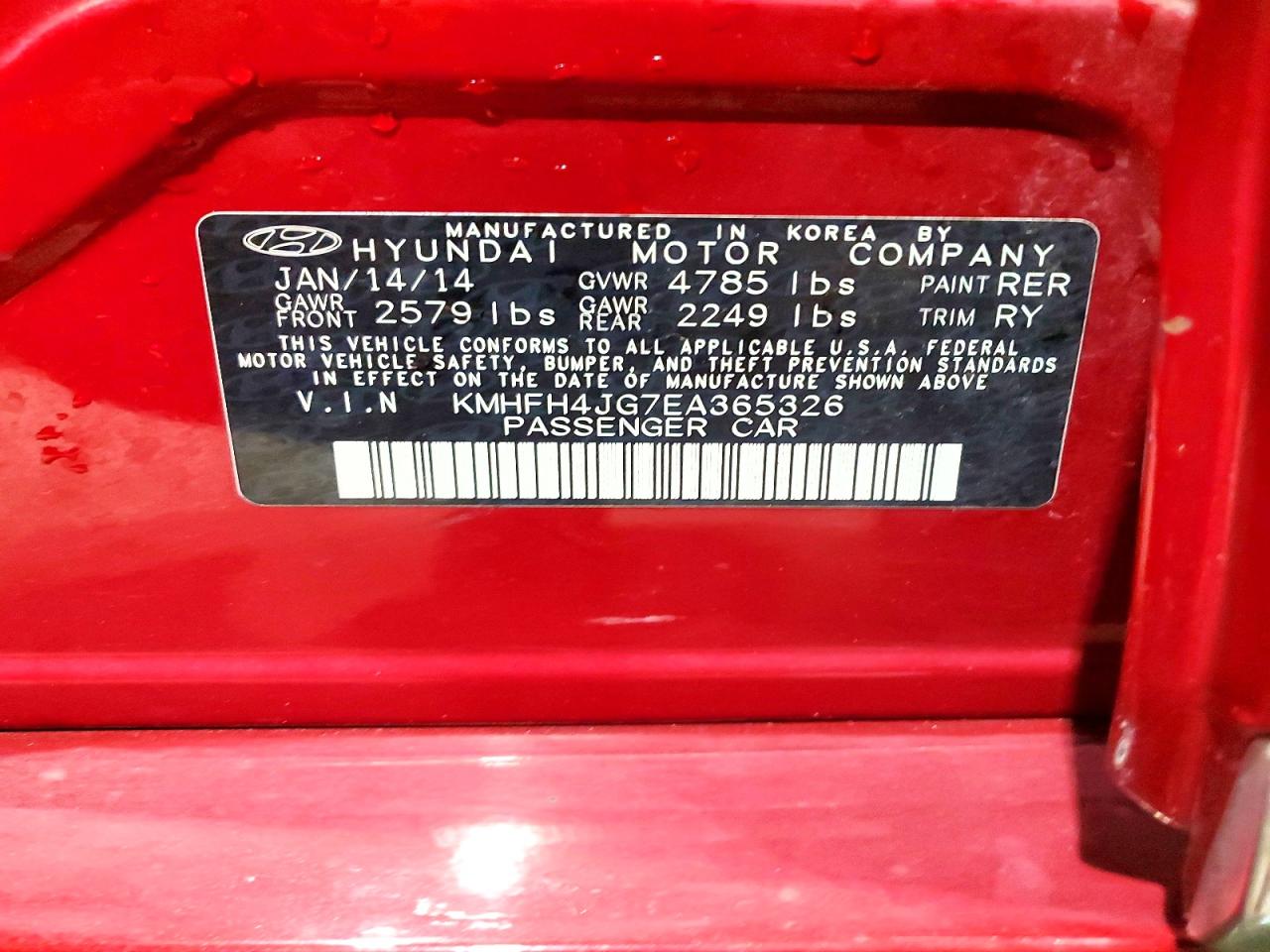 2014 Hyundai Azera Limited Red vin: KMHFH4JG7EA365326