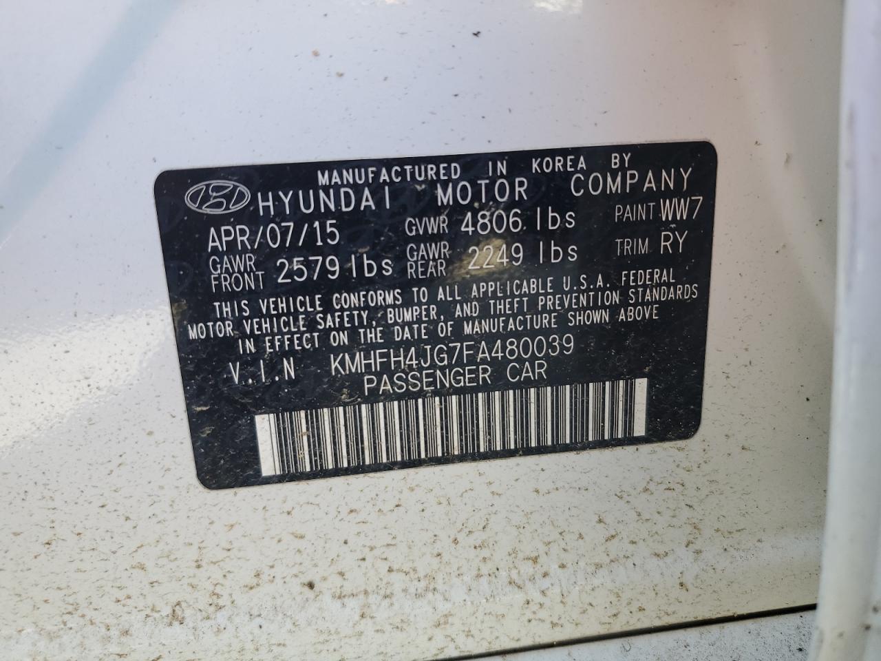 2015 Hyundai Azera Limited White vin: KMHFH4JG7FA480039