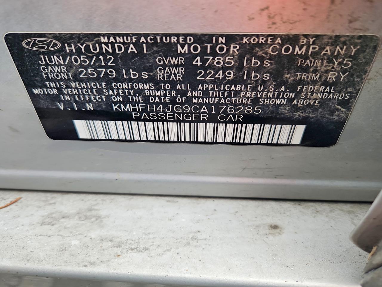 2012 Hyundai Azera Base Серебряный vin: KMHFH4JG9CA176285