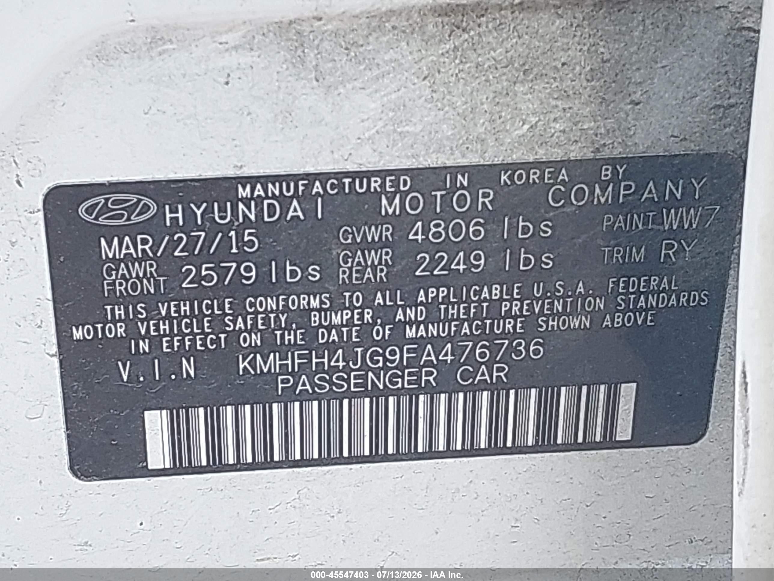 2015 Hyundai Azera Limited White vin: KMHFH4JG9FA476736