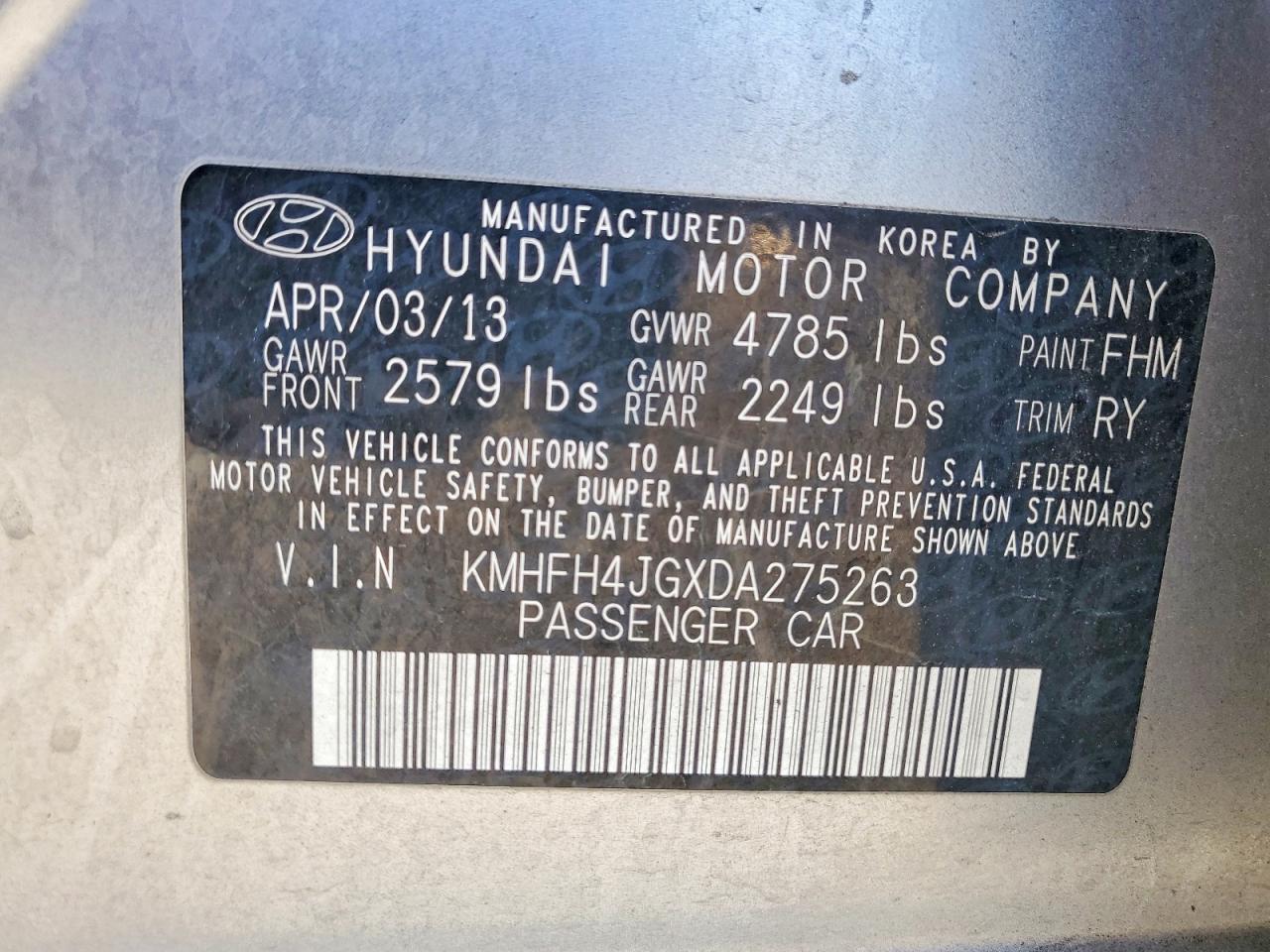 2013 Hyundai Azera Base Silver vin: KMHFH4JGXDA275263