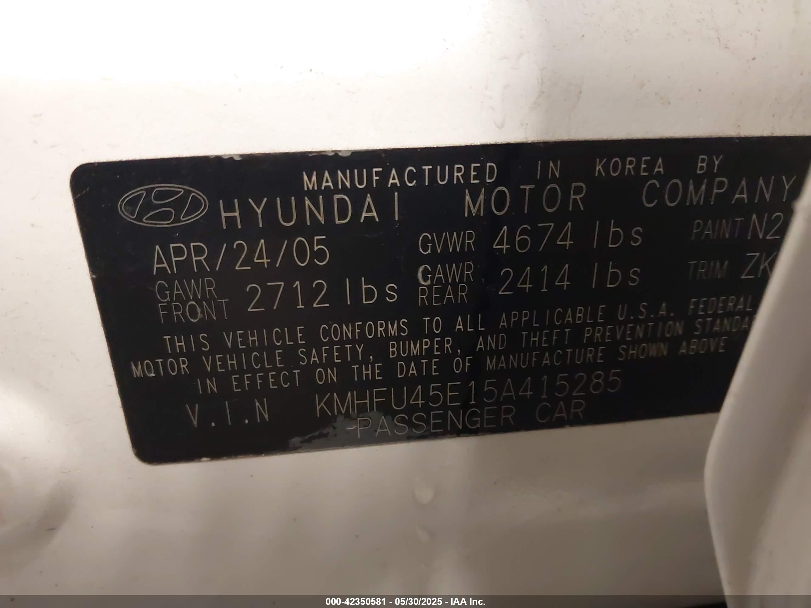 2005 Hyundai Xg350 L White vin: KMHFU45E15A415285