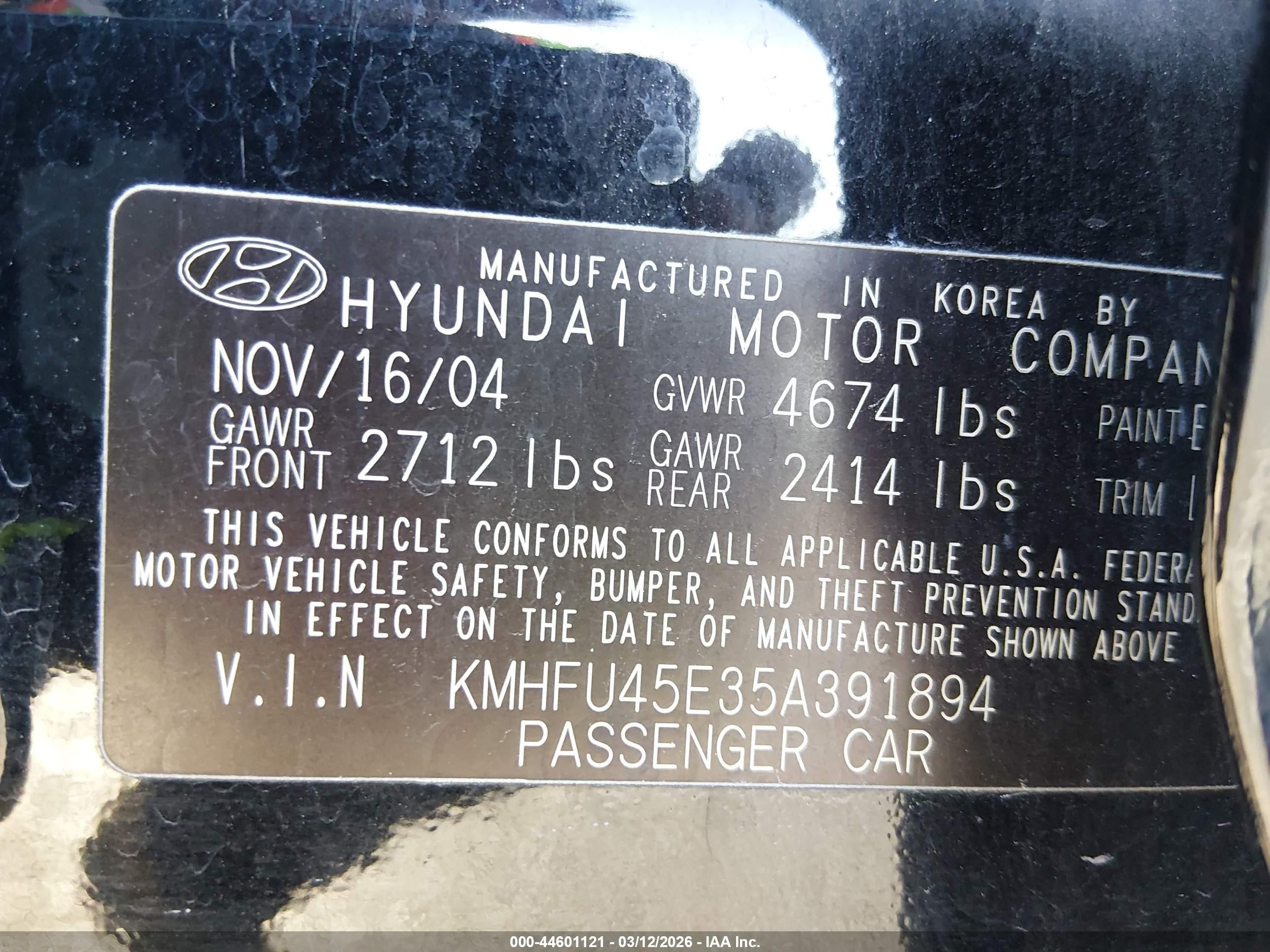 2005 Hyundai Xg350 L Black vin: KMHFU45E35A391894